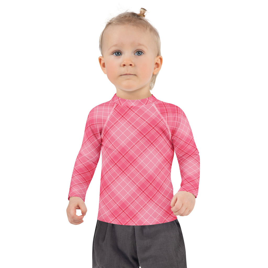 Girls Valentine’s Day Pink Plaid Long Sleeve Rash Guard Swim Shirt – Buttery Soft, Sun Safe UPF 50+ Protection, Quick Dry & 4-Way Stretch Comfort