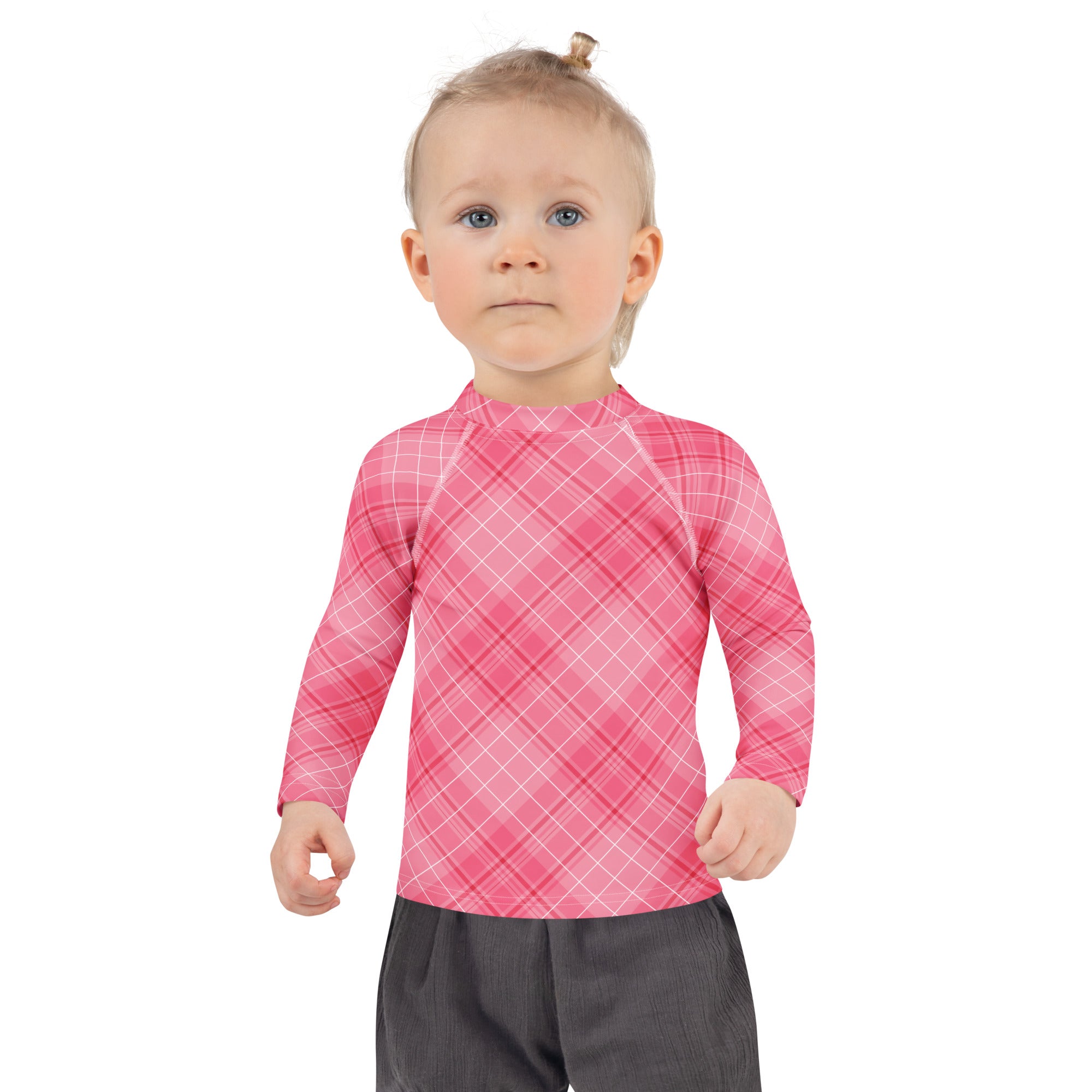 Girls Valentine’s Day Pink Plaid Long Sleeve Rash Guard Swim Shirt – Buttery Soft, Sun Safe UPF 50+ Protection, Quick Dry & 4-Way Stretch Comfort