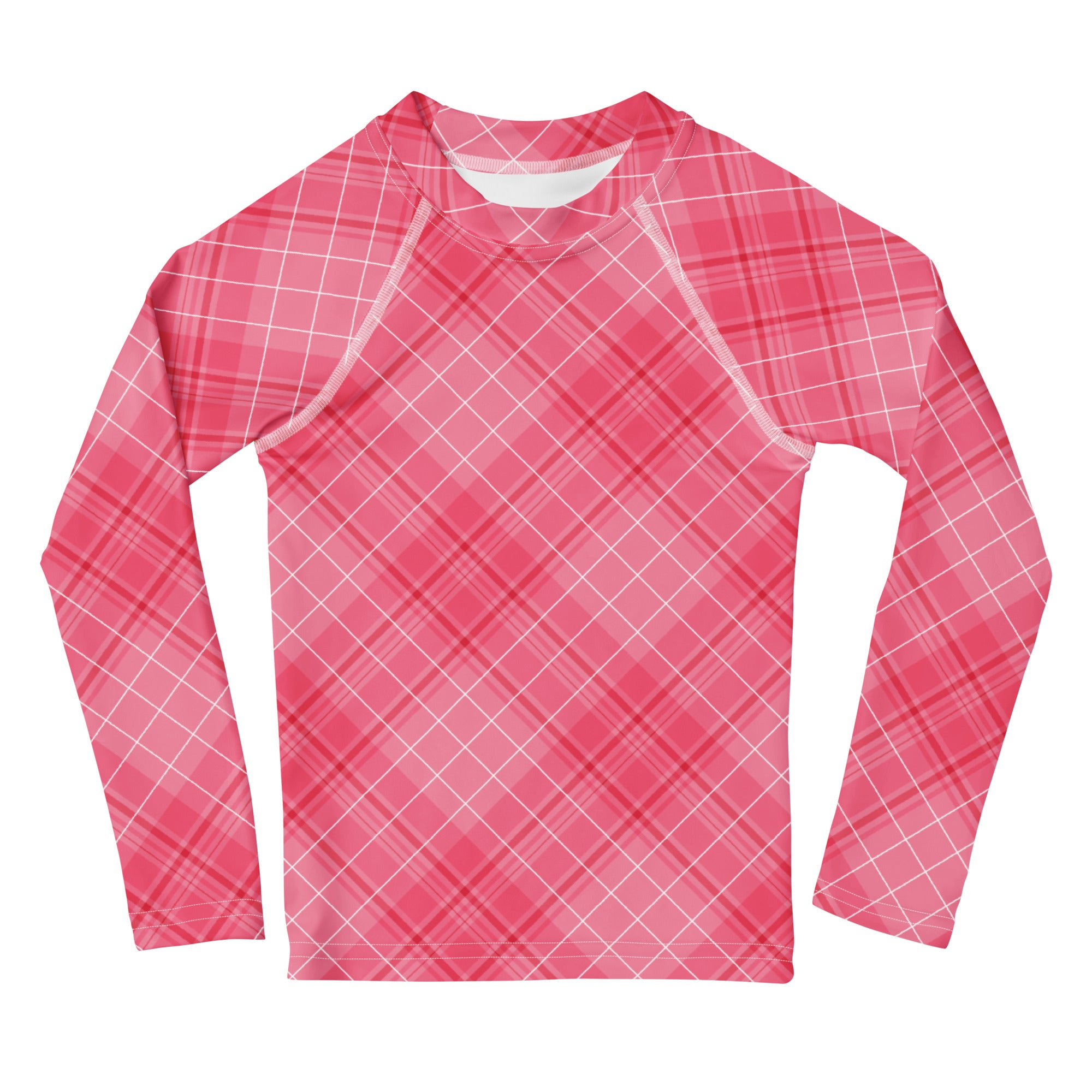 Girls Valentine’s Day Pink Plaid Long Sleeve Rash Guard Swim Shirt – Buttery Soft, Sun Safe UPF 50+ Protection, Quick Dry & 4-Way Stretch Comfort