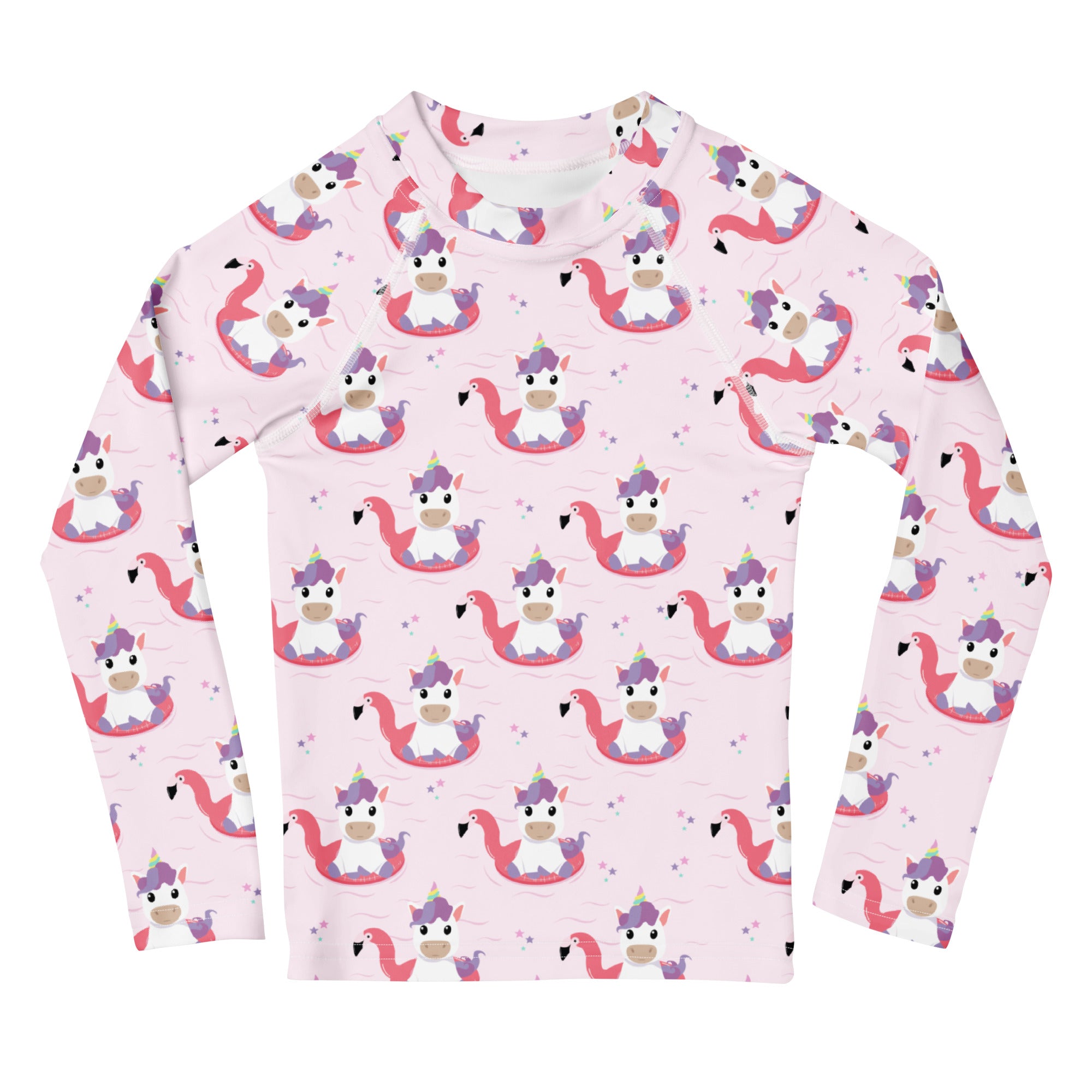 Girls Pink Unicorn Flamingo Long Sleeve Rash Guard Swim Shirt – Buttery Soft, Sun Safe UPF 50+ Protection, Quick Dry & 4-Way Stretch Comfort