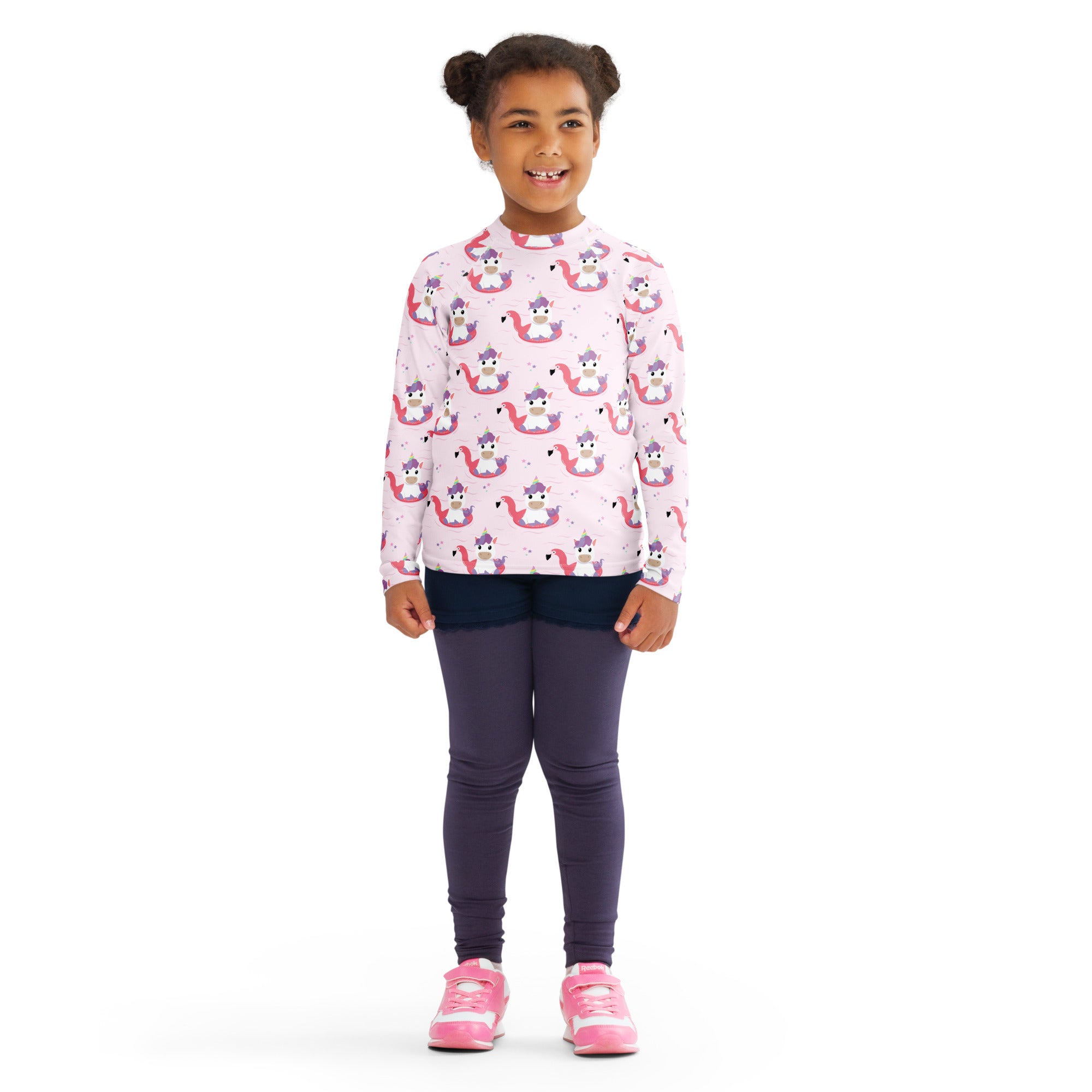 Girls Pink Unicorn Flamingo Long Sleeve Rash Guard Swim Shirt – Buttery Soft, Sun Safe UPF 50+ Protection, Quick Dry & 4-Way Stretch Comfort