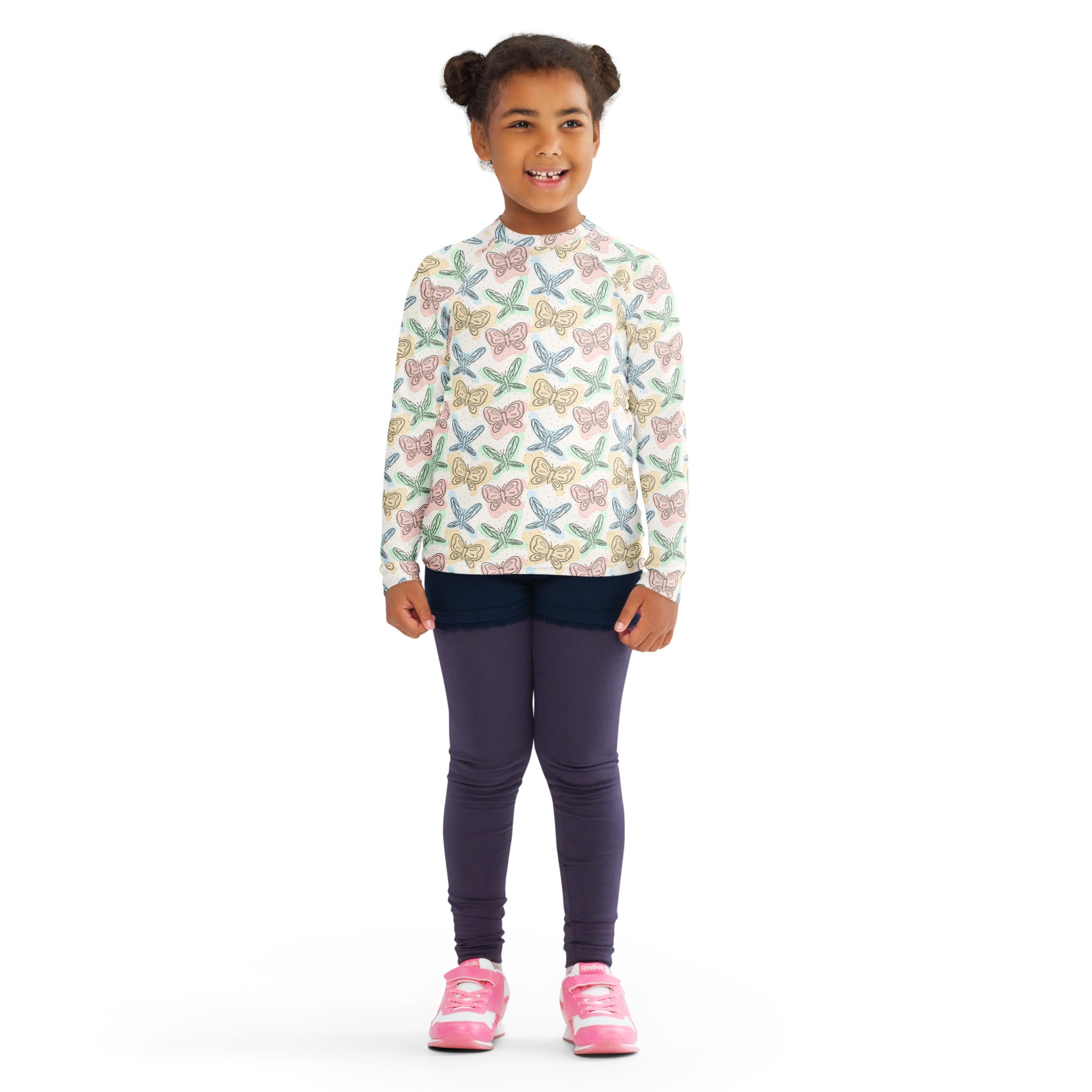 Girls Pastel Butterfly Long Sleeve Rash Guard Swim Shirt – Buttery Soft, Sun Safe UPF 50+ Protection, Quick Dry & 4-Way Stretch Comfort