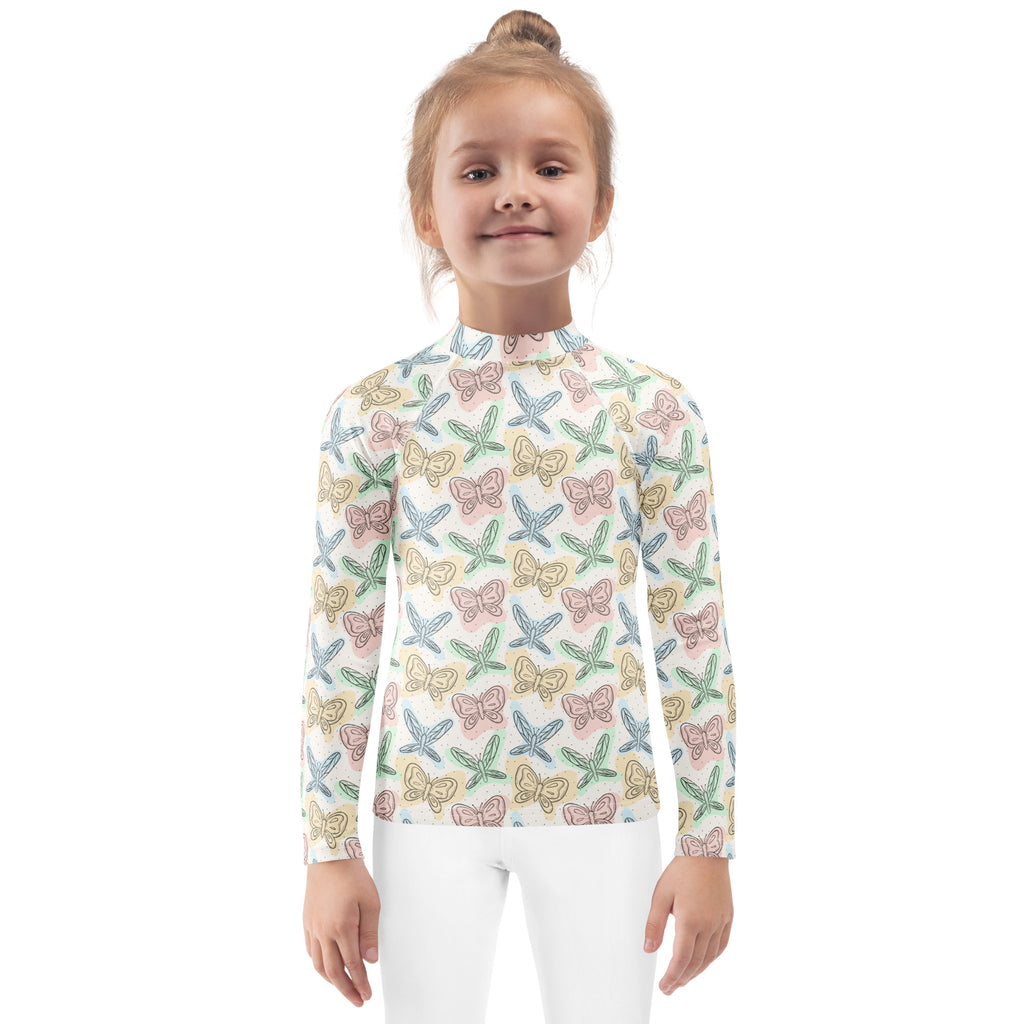 Girls Pastel Butterfly Long Sleeve Rash Guard Swim Shirt – Buttery Soft, Sun Safe UPF 50+ Protection, Quick Dry & 4-Way Stretch Comfort