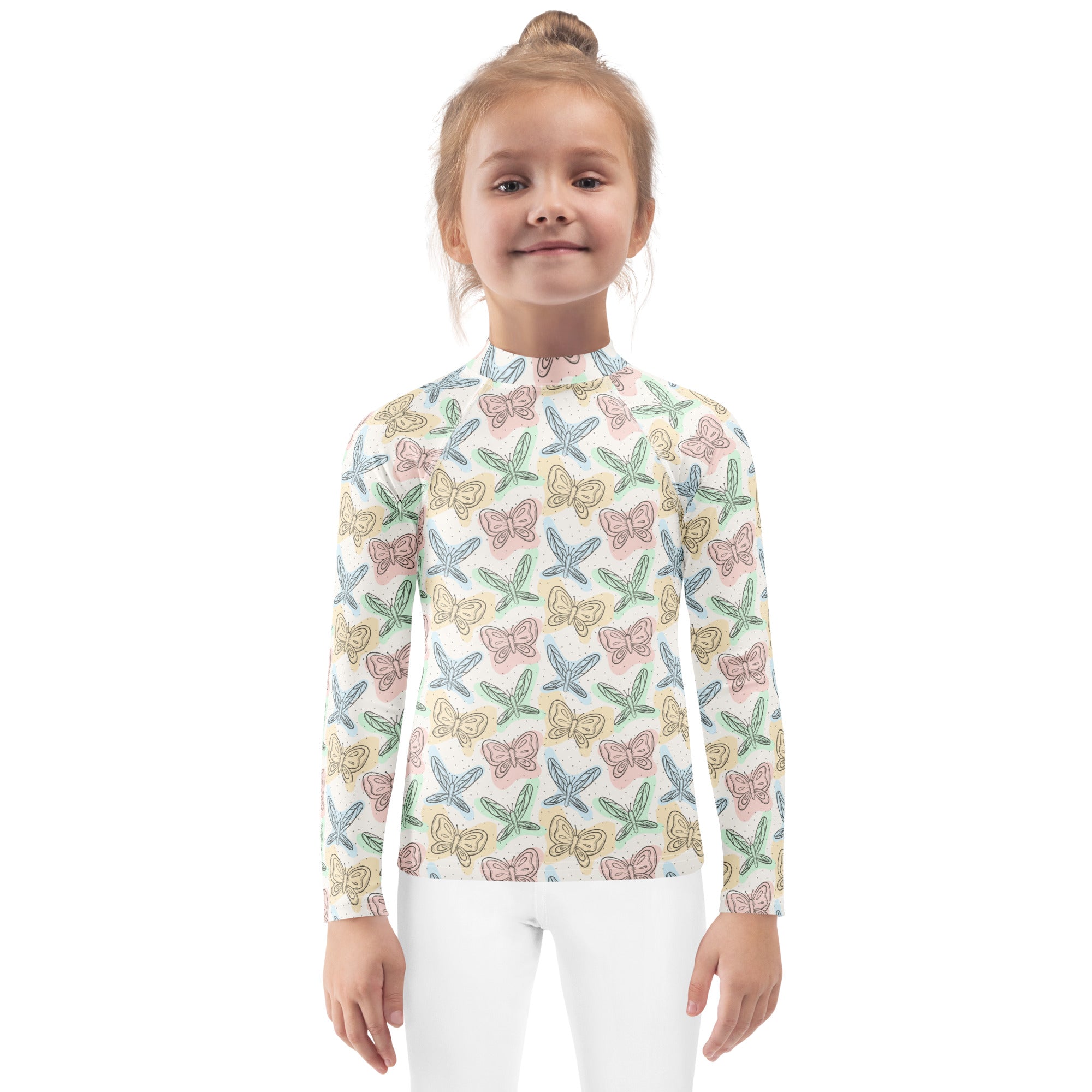 Girls Pastel Butterfly Long Sleeve Rash Guard Swim Shirt – Buttery Soft, Sun Safe UPF 50+ Protection, Quick Dry & 4-Way Stretch Comfort