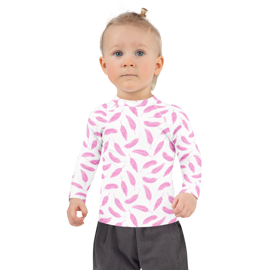 Girls Flamingo Feathers Long Sleeve Rash Guard Swim Shirt – Buttery Soft, Sun Safe UPF 50+ Protection, Quick Dry & 4-Way Stretch Comfort
