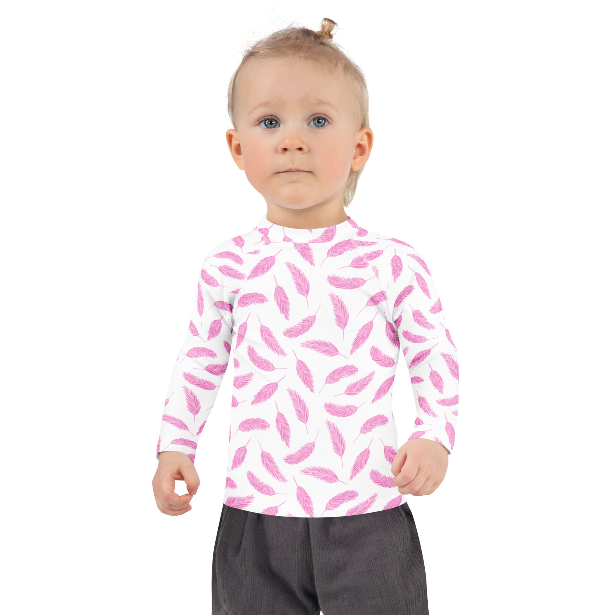 Girls Flamingo Feathers Long Sleeve Rash Guard Swim Shirt – Buttery Soft, Sun Safe UPF 50+ Protection, Quick Dry & 4-Way Stretch Comfort