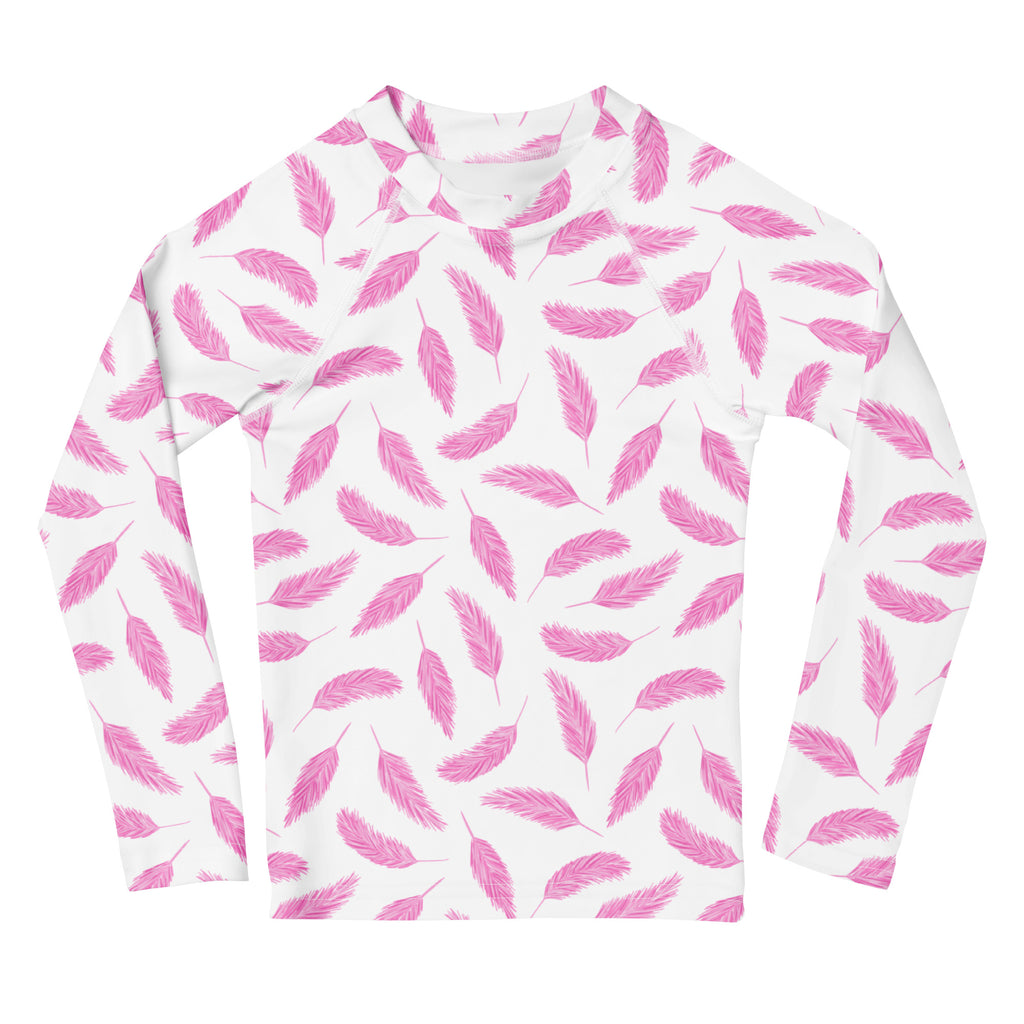 Girls Flamingo Feathers Long Sleeve Rash Guard Swim Shirt – Buttery Soft, Sun Safe UPF 50+ Protection, Quick Dry & 4-Way Stretch Comfort
