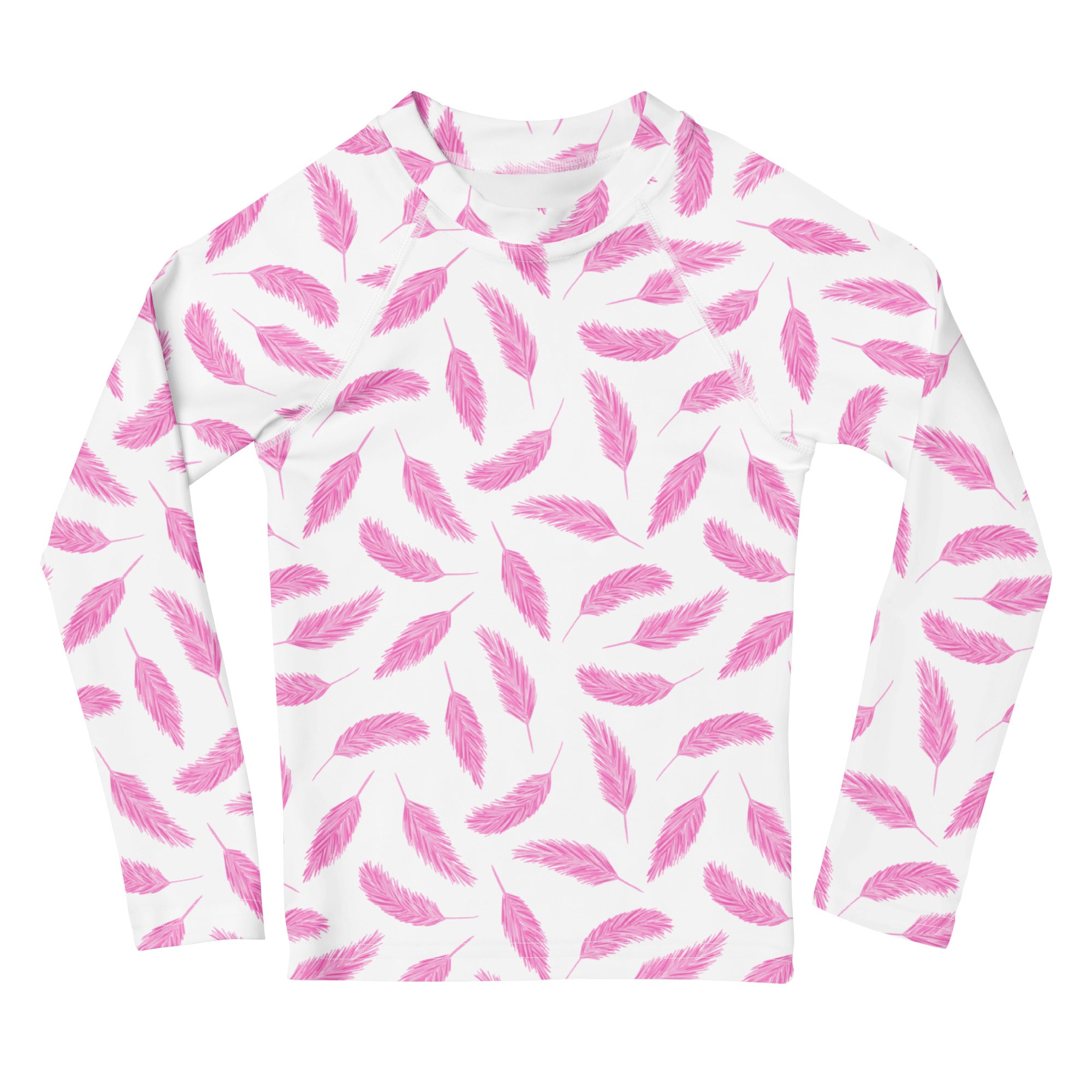 Girls Flamingo Feathers Long Sleeve Rash Guard Swim Shirt – Buttery Soft, Sun Safe UPF 50+ Protection, Quick Dry & 4-Way Stretch Comfort