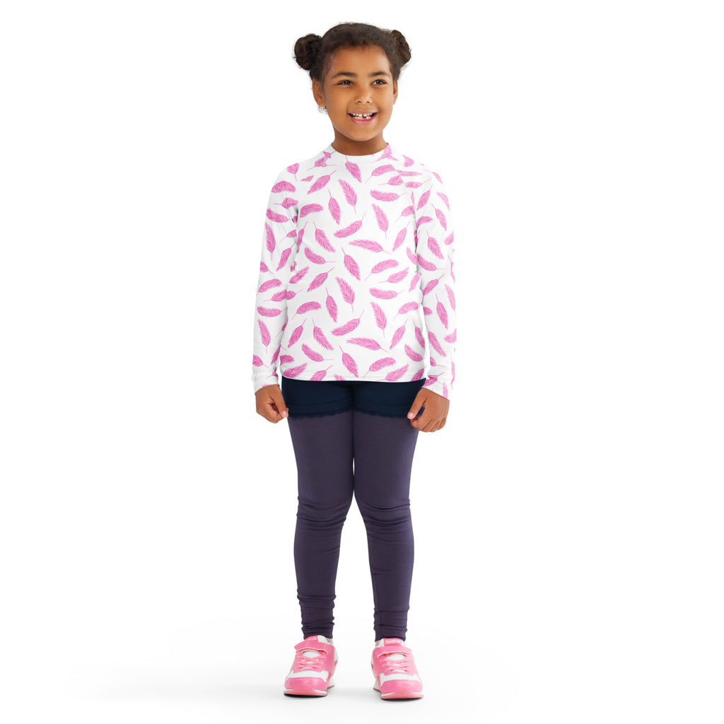 Girls Flamingo Feathers Long Sleeve Rash Guard Swim Shirt – Buttery Soft, Sun Safe UPF 50+ Protection, Quick Dry & 4-Way Stretch Comfort