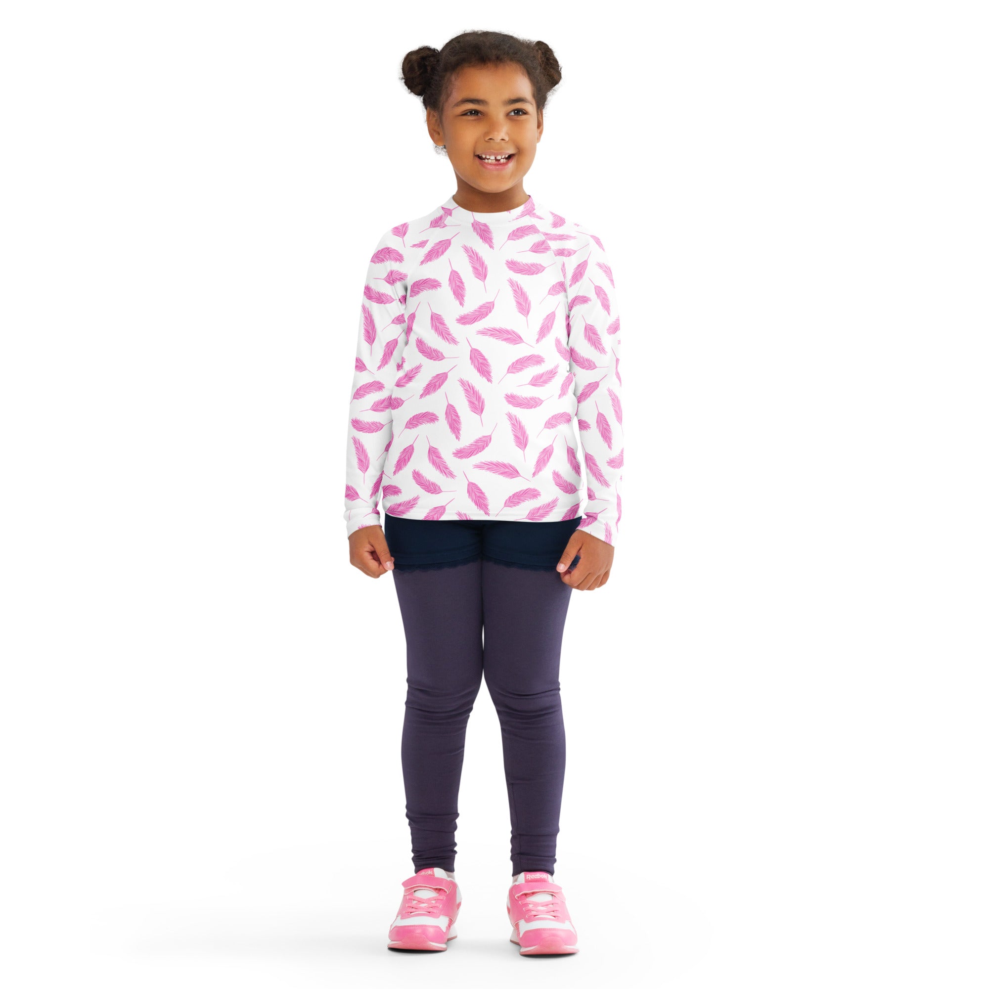 Girls Flamingo Feathers Long Sleeve Rash Guard Swim Shirt – Buttery Soft, Sun Safe UPF 50+ Protection, Quick Dry & 4-Way Stretch Comfort