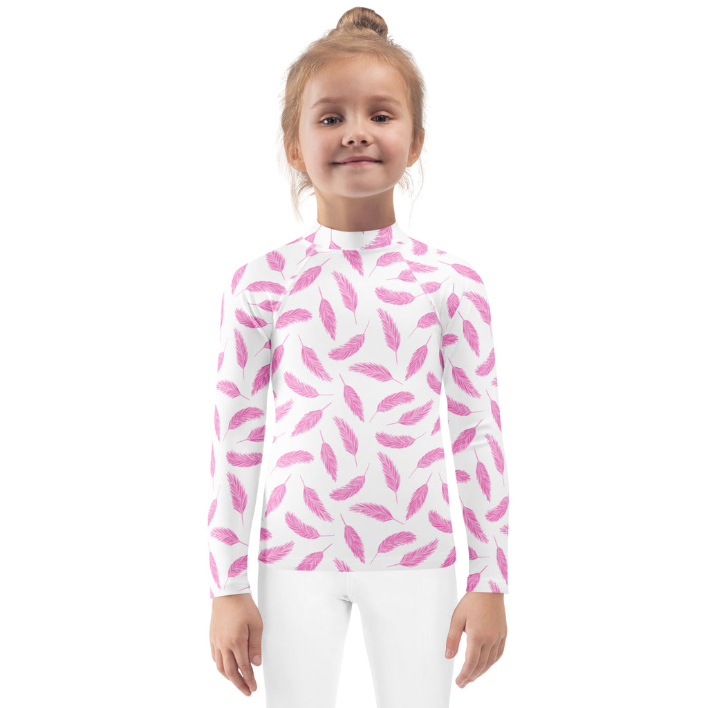 Girls Flamingo Feathers Long Sleeve Rash Guard Swim Shirt – Buttery Soft, Sun Safe UPF 50+ Protection, Quick Dry & 4-Way Stretch Comfort