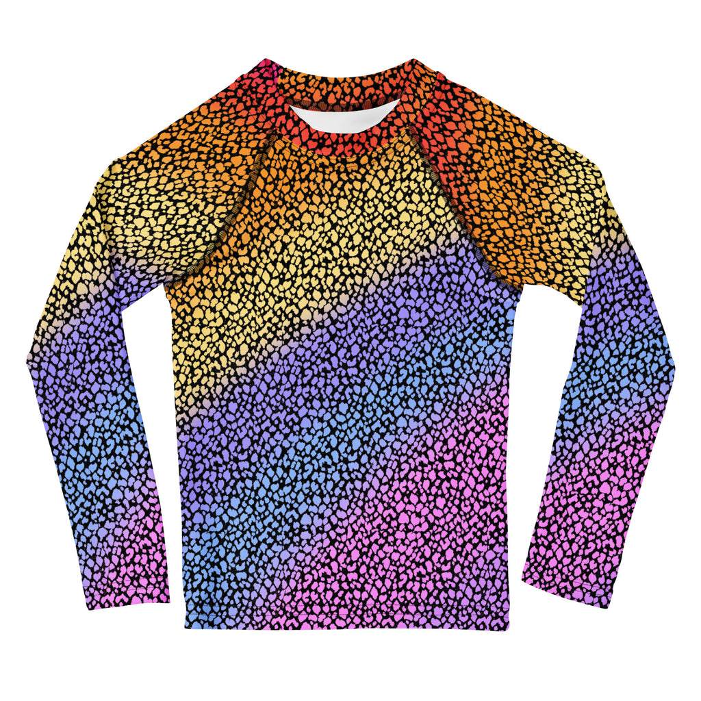 Girls Colorful Leopard Long Sleeve Rash Guard Swim Shirt – Buttery Soft, Sun Safe UPF 50+ Protection, Quick Dry & 4-Way Stretch Comfort