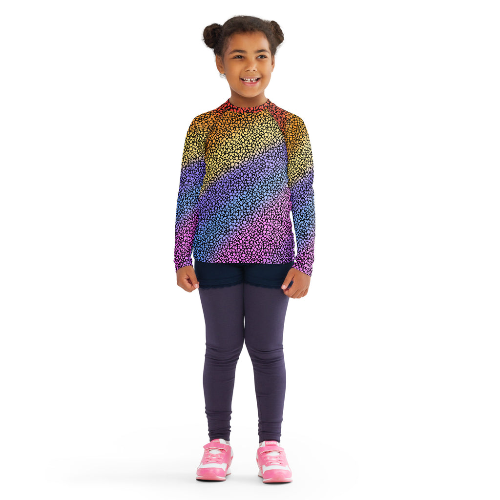 Girls Colorful Leopard Long Sleeve Rash Guard Swim Shirt – Buttery Soft, Sun Safe UPF 50+ Protection, Quick Dry & 4-Way Stretch Comfort