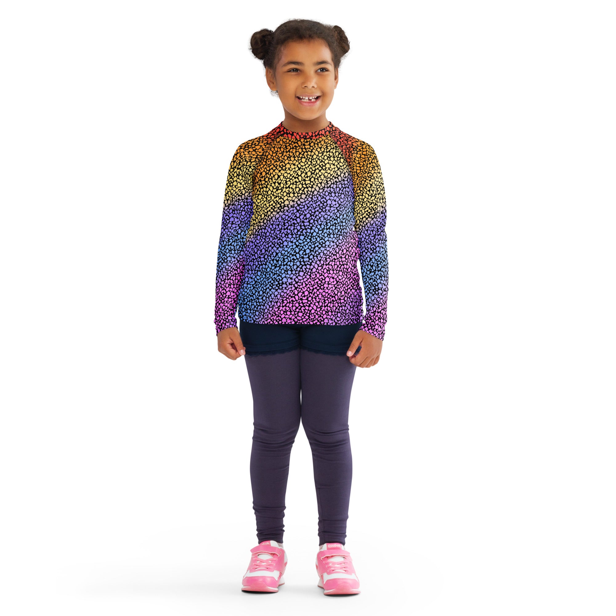 Girls Colorful Leopard Long Sleeve Rash Guard Swim Shirt – Buttery Soft, Sun Safe UPF 50+ Protection, Quick Dry & 4-Way Stretch Comfort