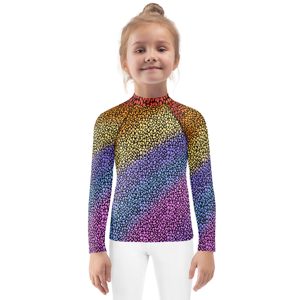 Girls Colorful Leopard Long Sleeve Rash Guard Swim Shirt – Buttery Soft, Sun Safe UPF 50+ Protection, Quick Dry & 4-Way Stretch Comfort