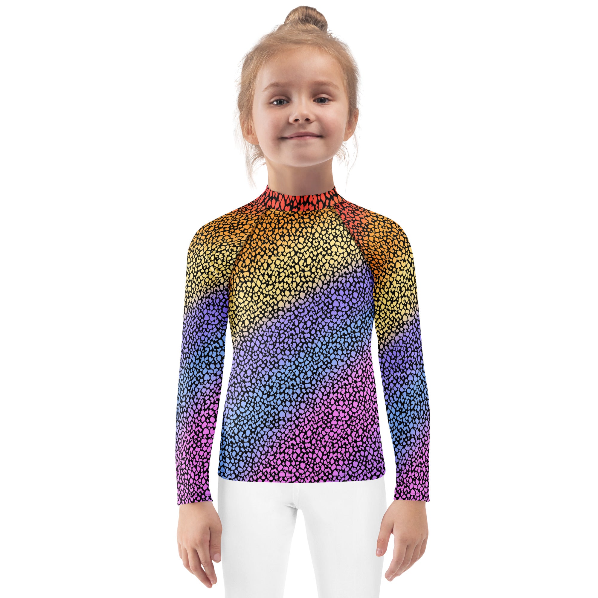 Girls Colorful Leopard Long Sleeve Rash Guard Swim Shirt – Buttery Soft, Sun Safe UPF 50+ Protection, Quick Dry & 4-Way Stretch Comfort