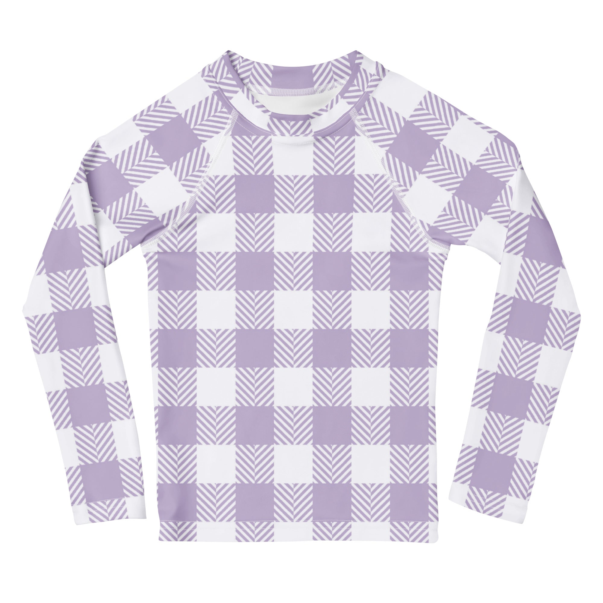 Girls Lavender Gingham Long Sleeve Rash Guard Swim Shirt – Buttery Soft, Sun Safe UPF 50+ Protection, Quick Dry & 4-Way Stretch Comfort