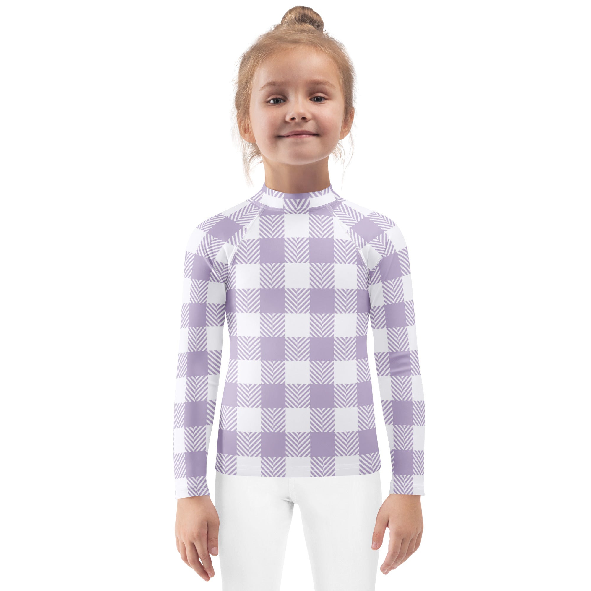 Girls Lavender Gingham Long Sleeve Rash Guard Swim Shirt – Buttery Soft, Sun Safe UPF 50+ Protection, Quick Dry & 4-Way Stretch Comfort