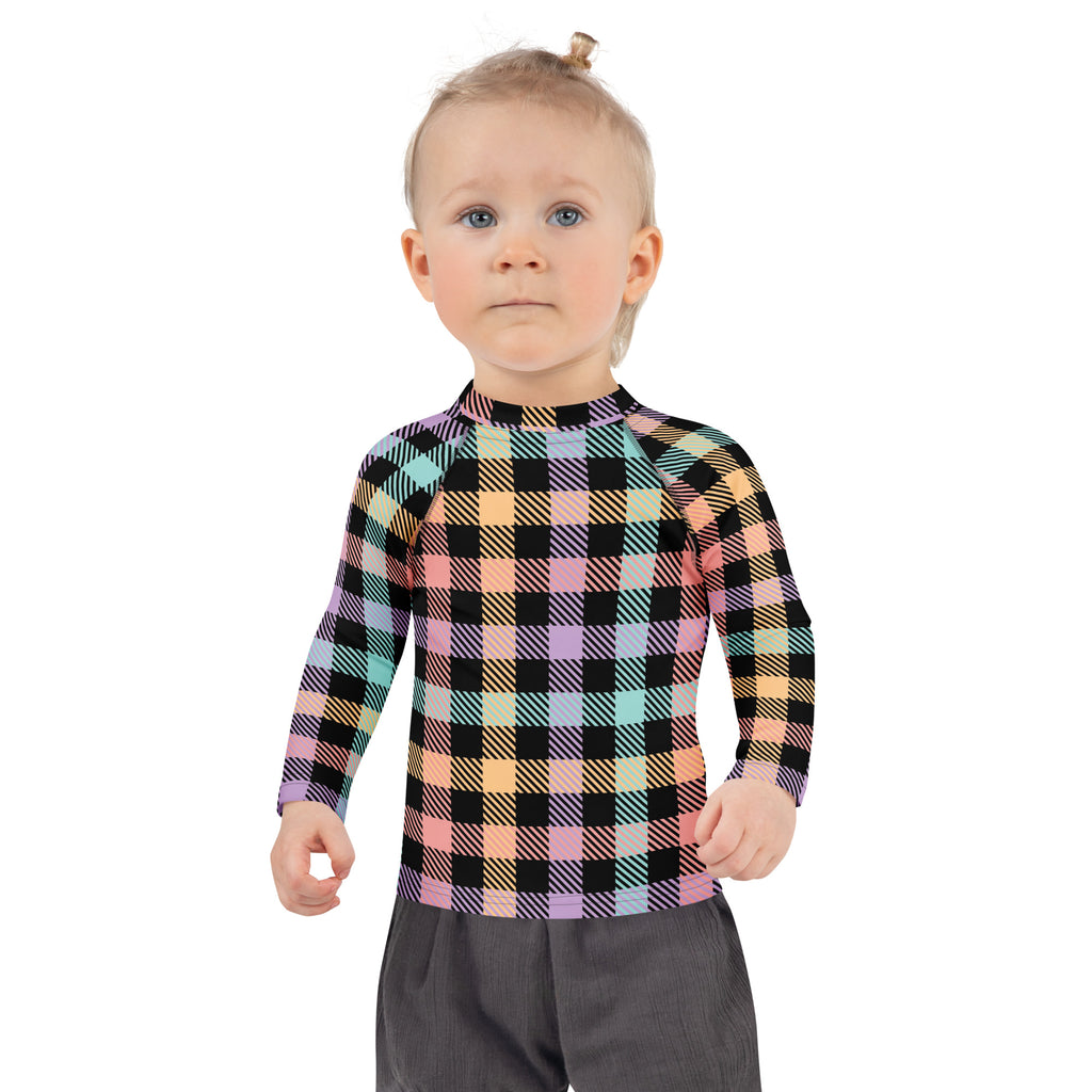 Girls Colorful Pastel Plaid Long Sleeve Rash Guard Swim Shirt – Buttery Soft, Sun Safe UPF 50+ Protection, Quick Dry & 4-Way Stretch Comfort
