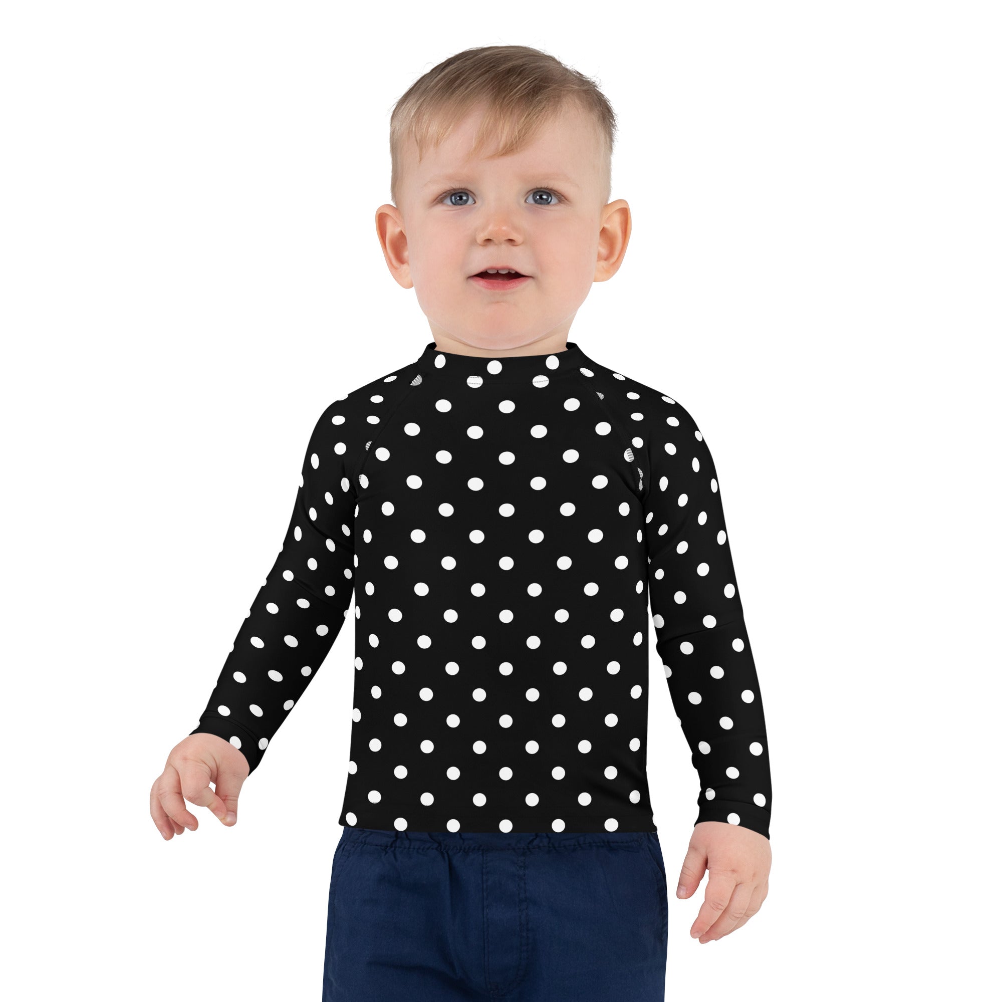 Kids Black Polka Dot Long Sleeve Rash Guard Swim Shirt – Buttery Soft, Sun Safe UPF 50+ Protection, Quick Dry & 4-Way Stretch Comfort