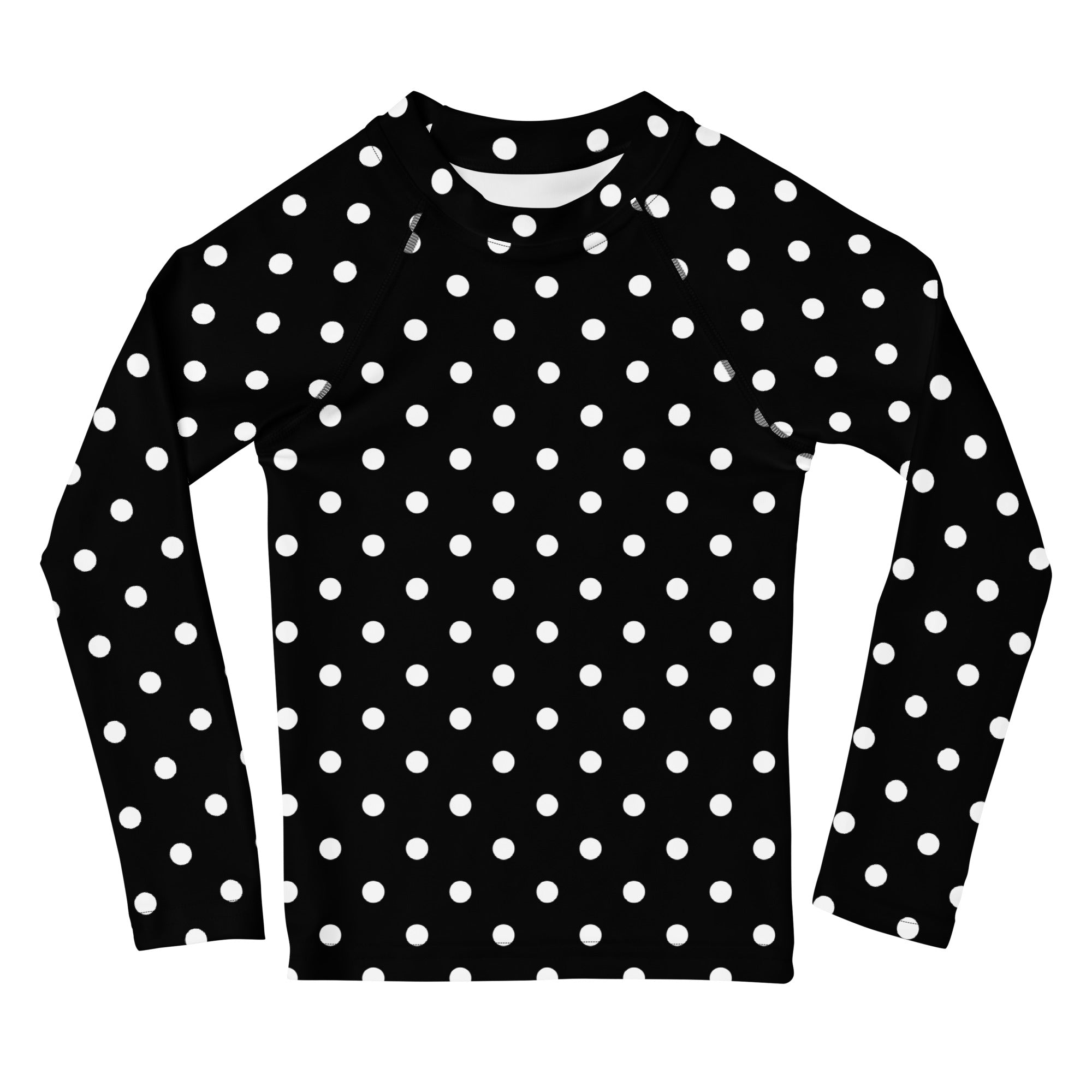 Kids Black Polka Dot Long Sleeve Rash Guard Swim Shirt – Buttery Soft, Sun Safe UPF 50+ Protection, Quick Dry & 4-Way Stretch Comfort