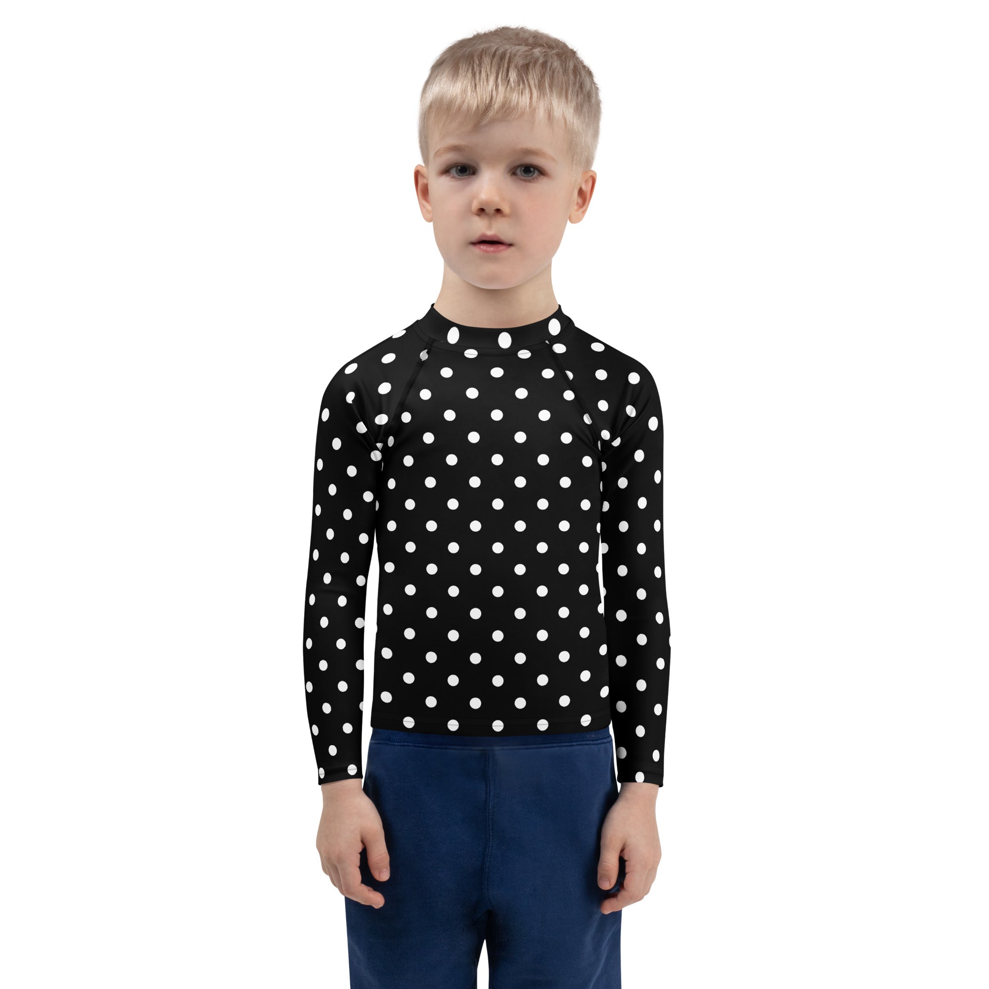 Kids Black Polka Dot Long Sleeve Rash Guard Swim Shirt – Buttery Soft, Sun Safe UPF 50+ Protection, Quick Dry & 4-Way Stretch Comfort