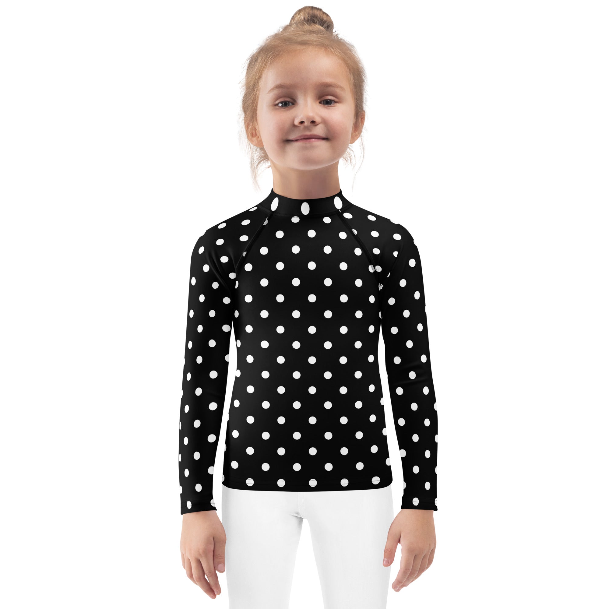 Kids Black Polka Dot Long Sleeve Rash Guard Swim Shirt – Buttery Soft, Sun Safe UPF 50+ Protection, Quick Dry & 4-Way Stretch Comfort