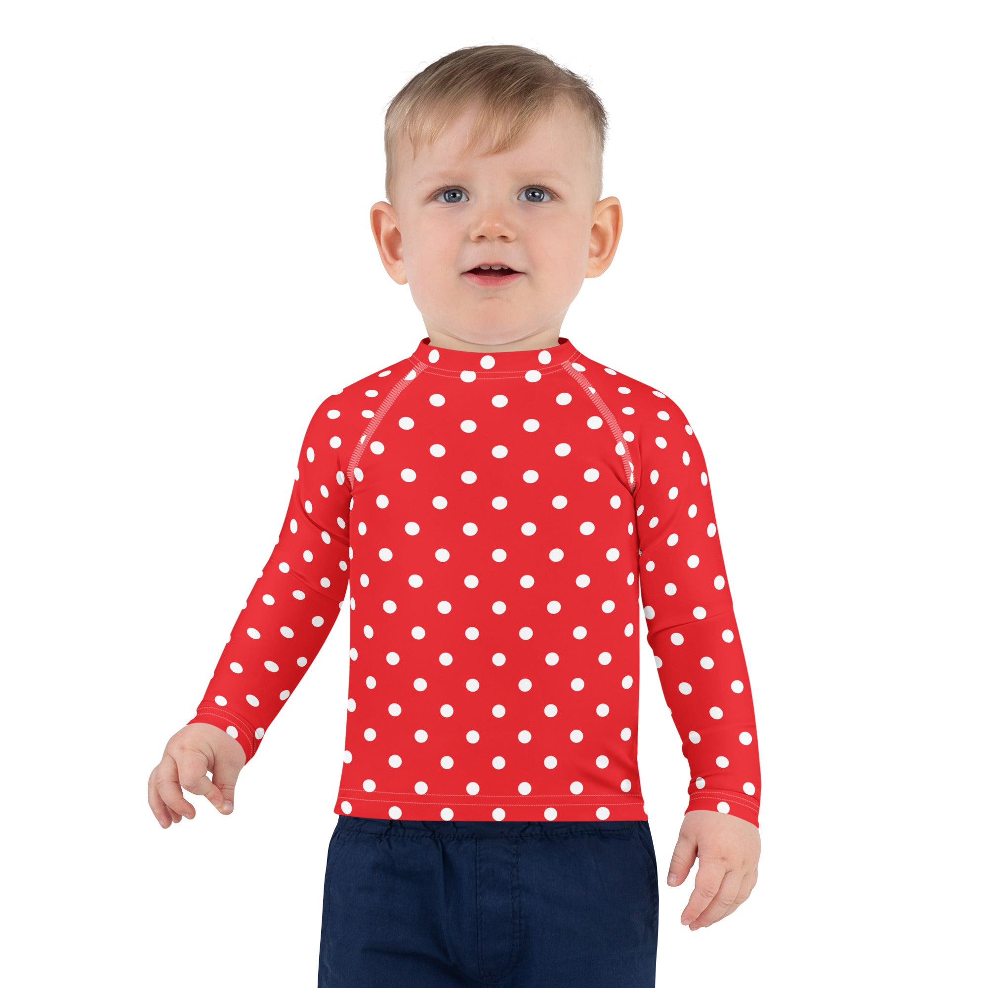 Kids Red Polka Dot Long Sleeve Rash Guard Swim Shirt – Buttery Soft, Sun Safe UPF 50+ Protection, Quick Dry & 4-Way Stretch Comfort