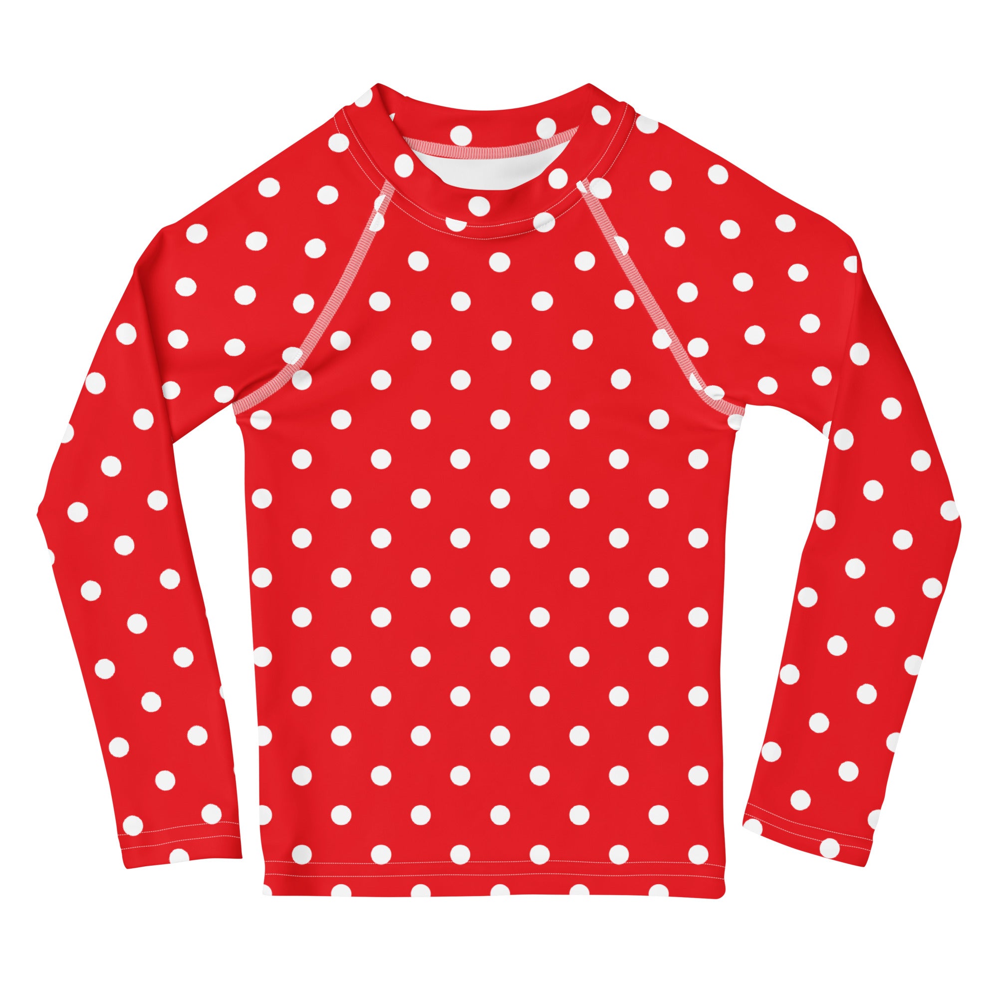 Kids Red Polka Dot Long Sleeve Rash Guard Swim Shirt – Buttery Soft, Sun Safe UPF 50+ Protection, Quick Dry & 4-Way Stretch Comfort