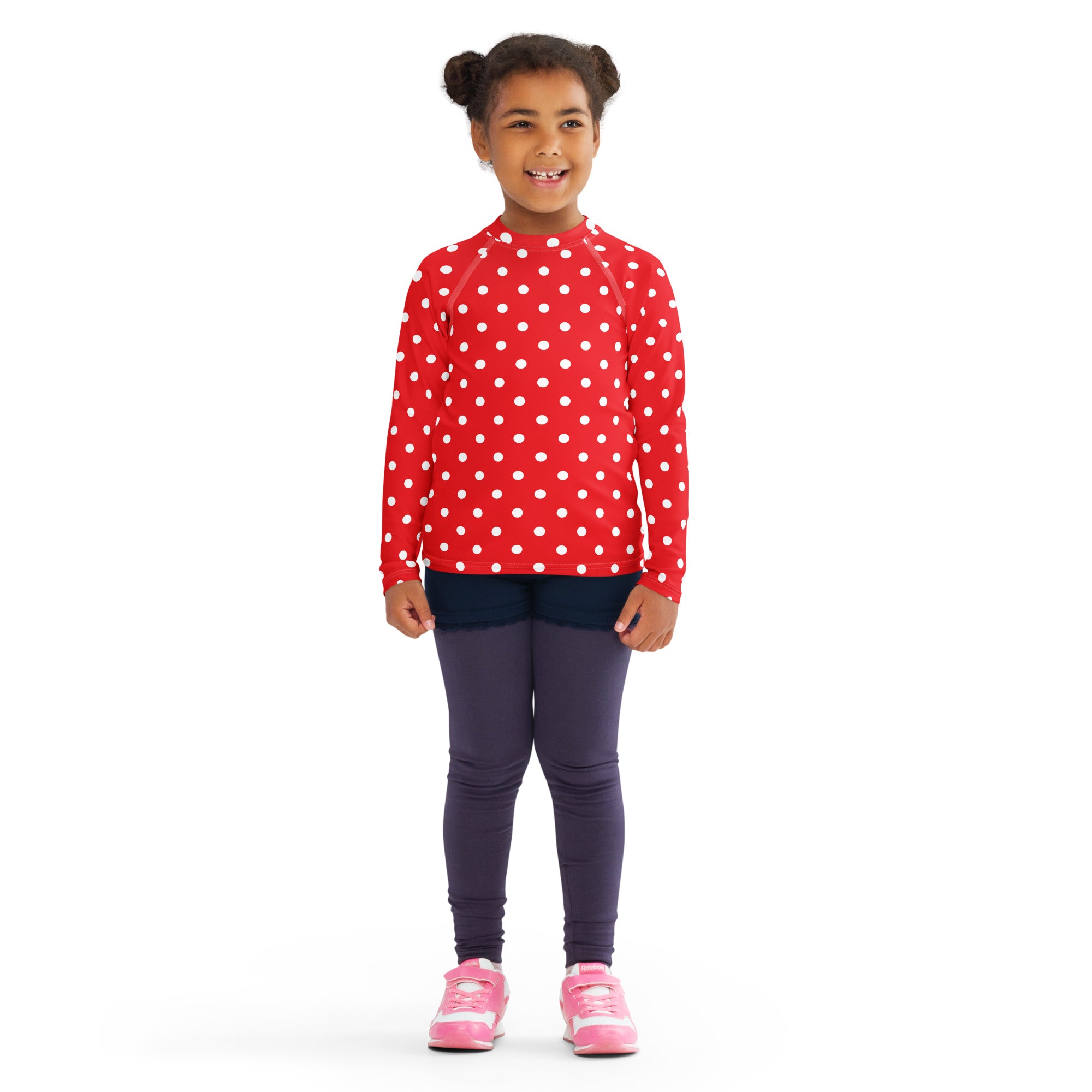 Kids Red Polka Dot Long Sleeve Rash Guard Swim Shirt – Buttery Soft, Sun Safe UPF 50+ Protection, Quick Dry & 4-Way Stretch Comfort