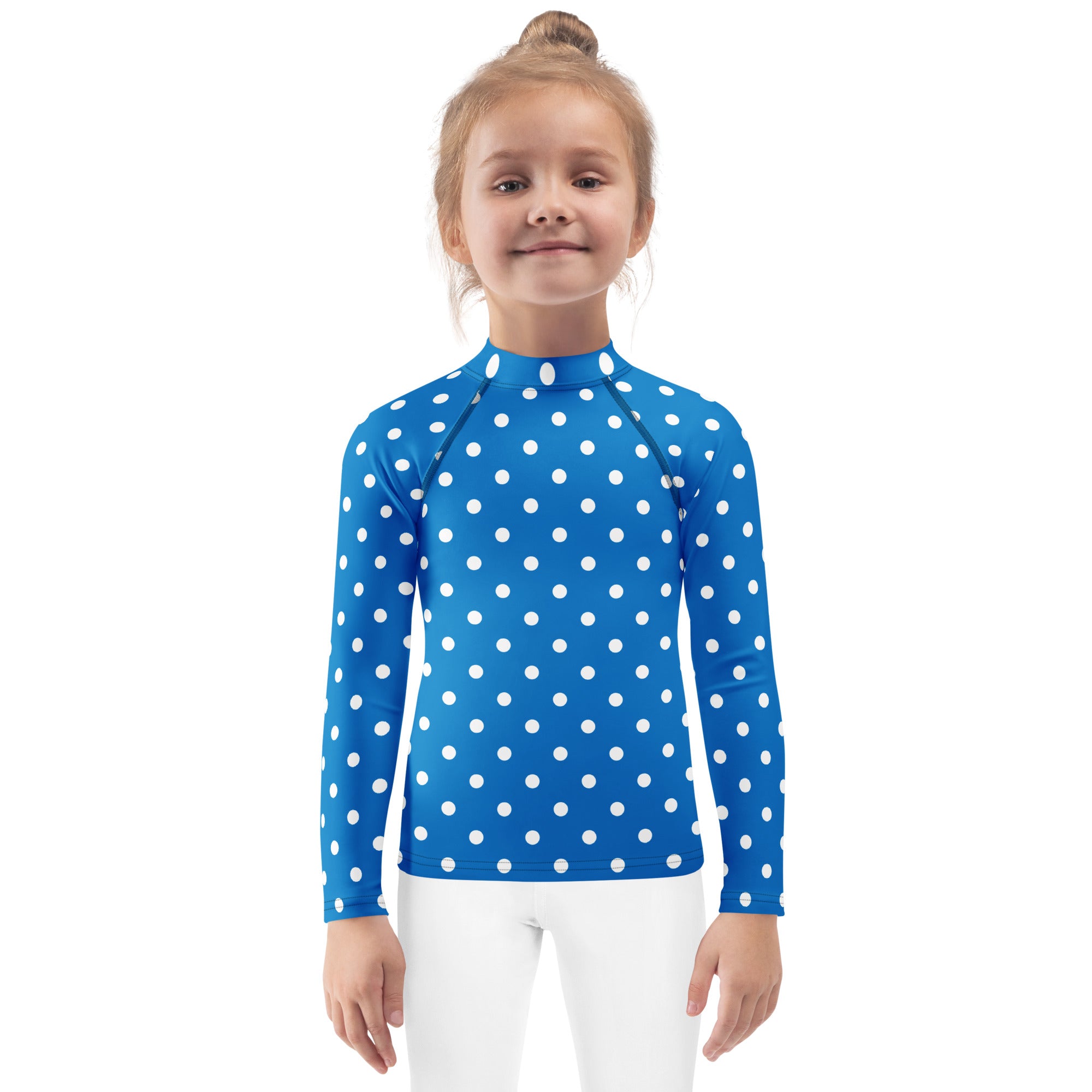 Kids Royal Blue Polka Dot Long Sleeve Rash Guard Swim Shirt – Buttery Soft, Sun Safe UPF 50+ Protection, Quick Dry & 4-Way Stretch Comfort