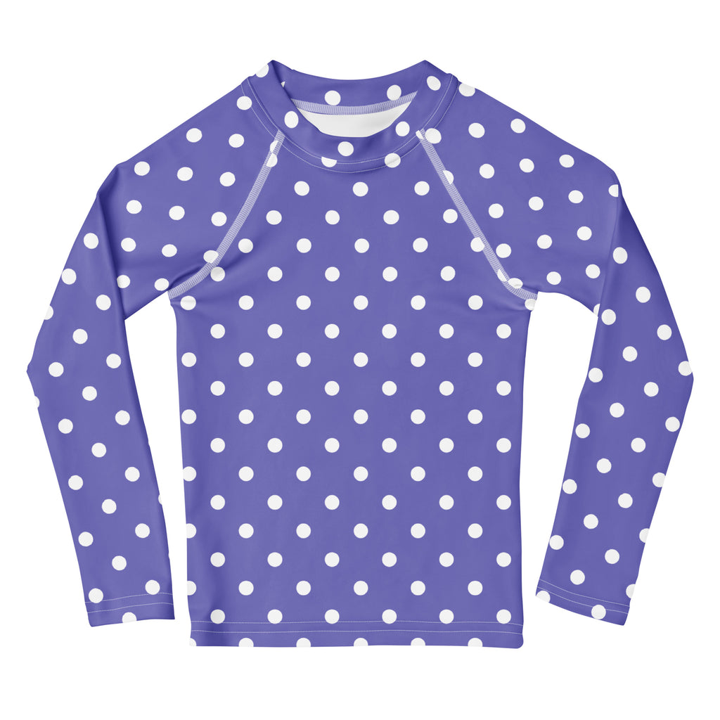 Girls Lavender Polka Dot Long Sleeve Rash Guard Swim Shirt – Buttery Soft, Sun Safe UPF 50+ Protection, Quick Dry & 4-Way Stretch Comfort