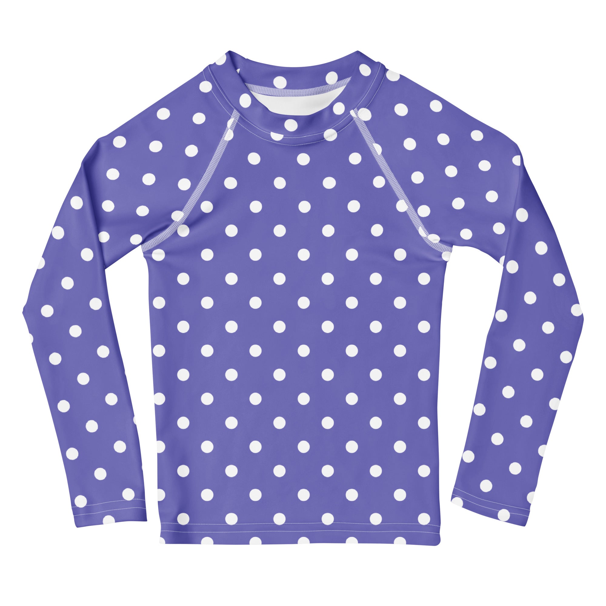 Girls Lavender Polka Dot Long Sleeve Rash Guard Swim Shirt – Buttery Soft, Sun Safe UPF 50+ Protection, Quick Dry & 4-Way Stretch Comfort