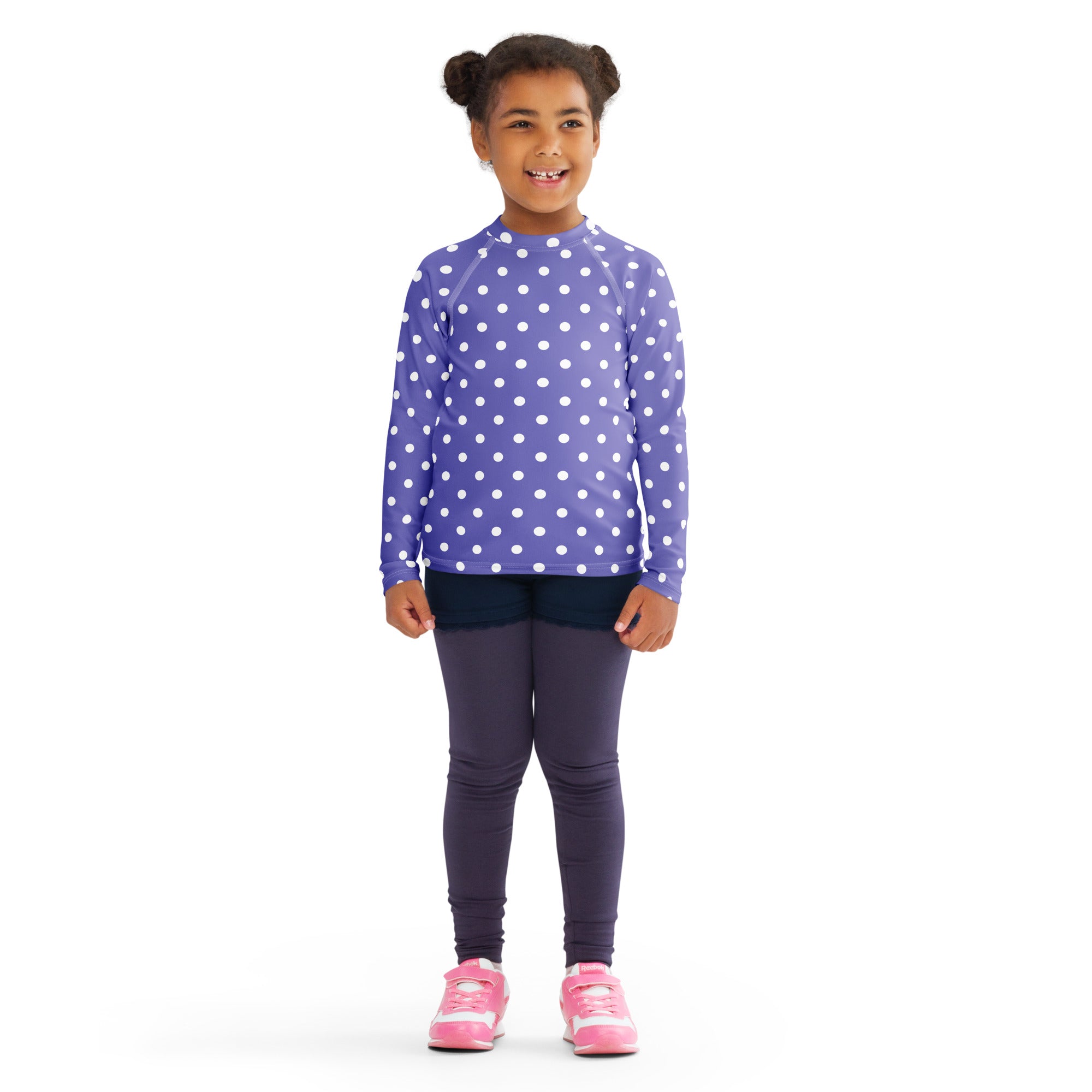 Girls Lavender Polka Dot Long Sleeve Rash Guard Swim Shirt – Buttery Soft, Sun Safe UPF 50+ Protection, Quick Dry & 4-Way Stretch Comfort