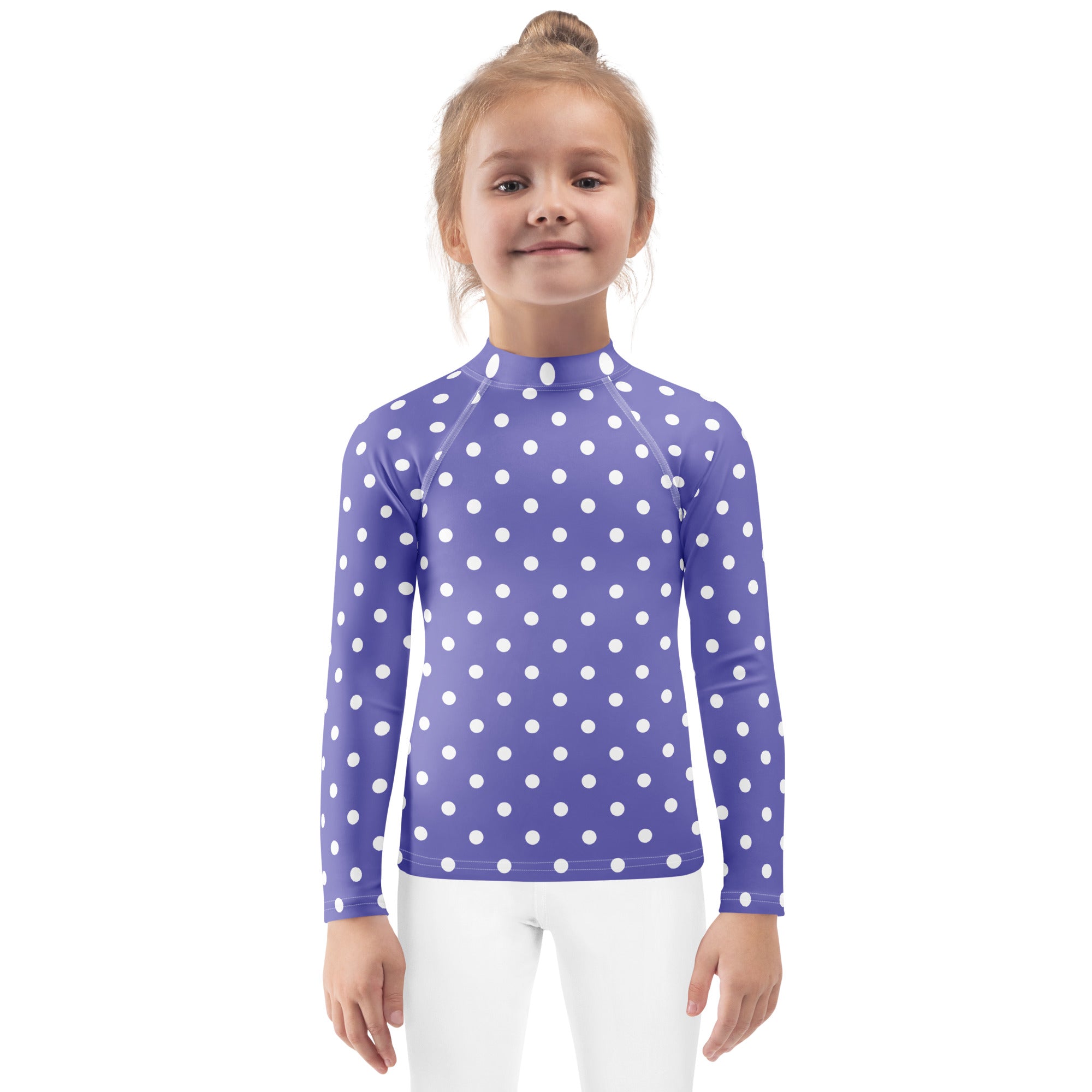Girls Lavender Polka Dot Long Sleeve Rash Guard Swim Shirt – Buttery Soft, Sun Safe UPF 50+ Protection, Quick Dry & 4-Way Stretch Comfort