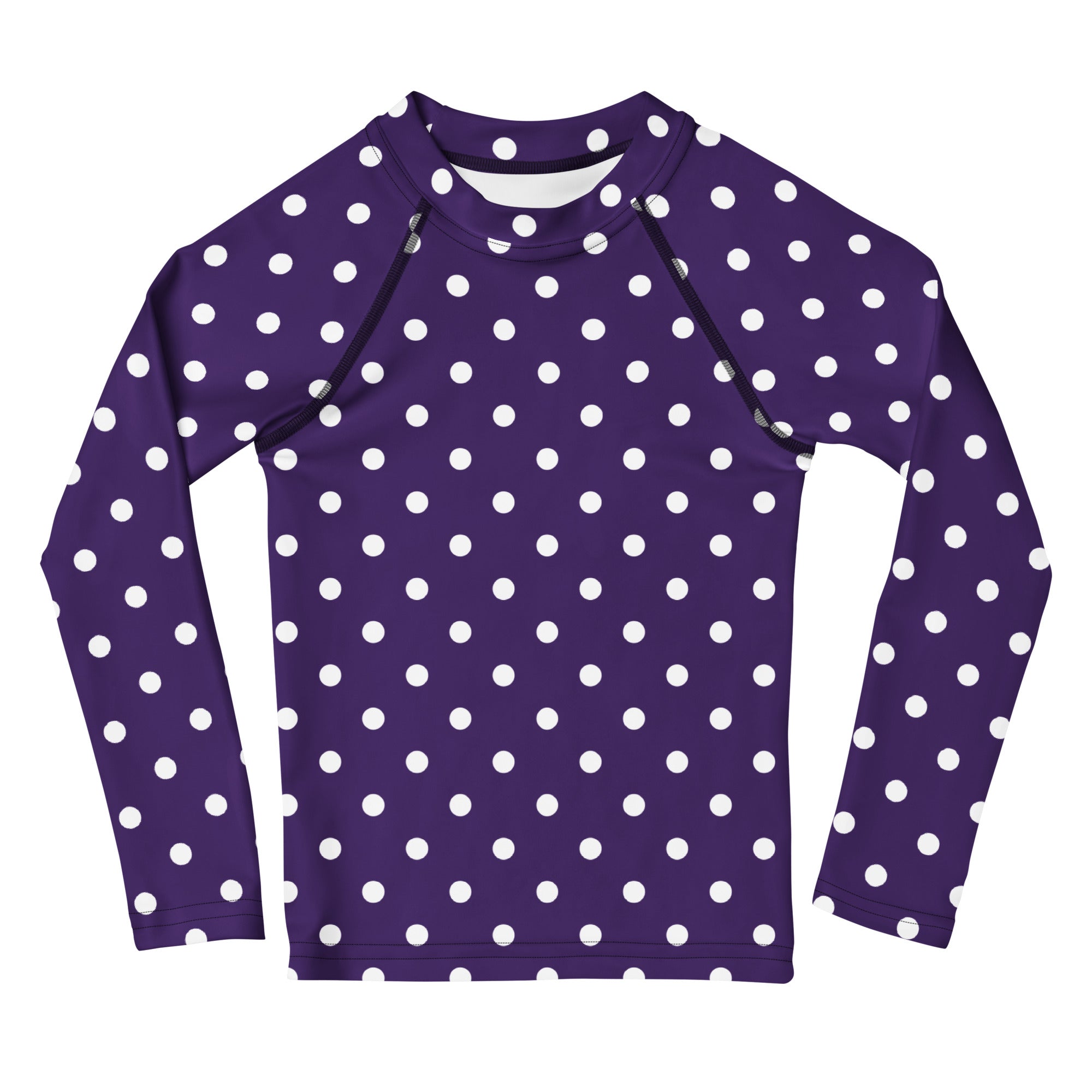 Girls Dark Purple Polka Dot Long Sleeve Rash Guard Swim Shirt – Buttery Soft, Sun Safe UPF 50+ Protection, Quick Dry & 4-Way Stretch Comfort