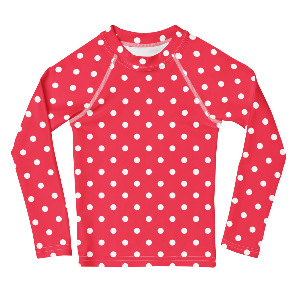 Girls Bright Pink Polka Dot Long Sleeve Rash Guard Swim Shirt – Buttery Soft, Sun Safe UPF 50+ Protection, Quick Dry & 4-Way Stretch Comfort