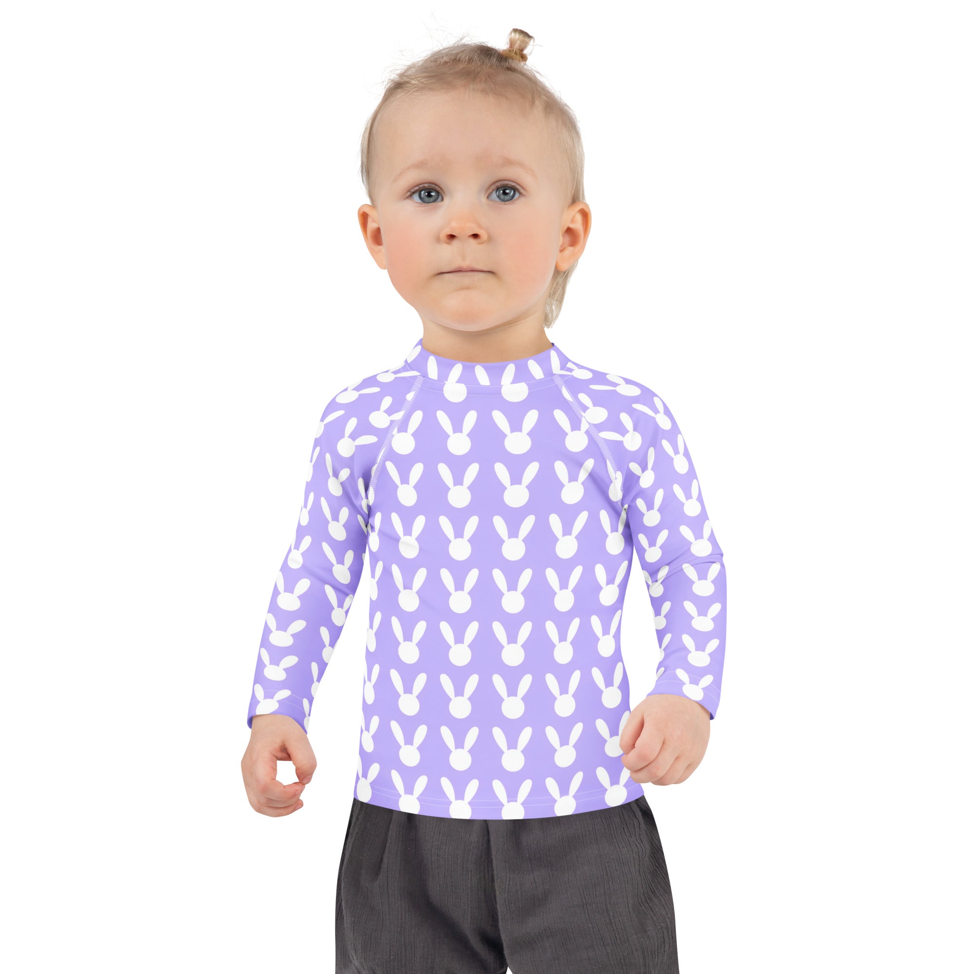 Girls Lavender Bunny Long Sleeve Rash Guard Swim Shirt – Buttery Soft, Sun Safe UPF 50+ Protection, Quick Dry & 4-Way Stretch Comfort
