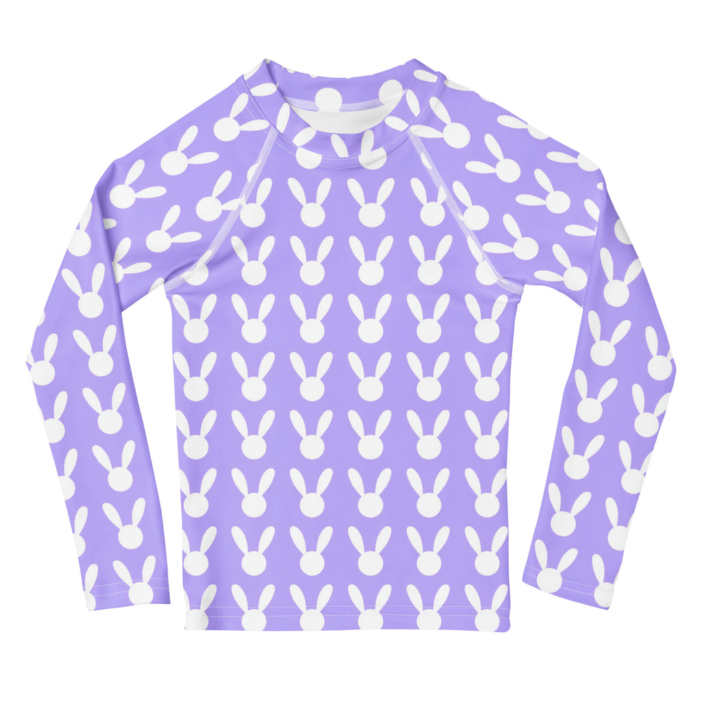 Girls Lavender Bunny Long Sleeve Rash Guard Swim Shirt – Buttery Soft, Sun Safe UPF 50+ Protection, Quick Dry & 4-Way Stretch Comfort