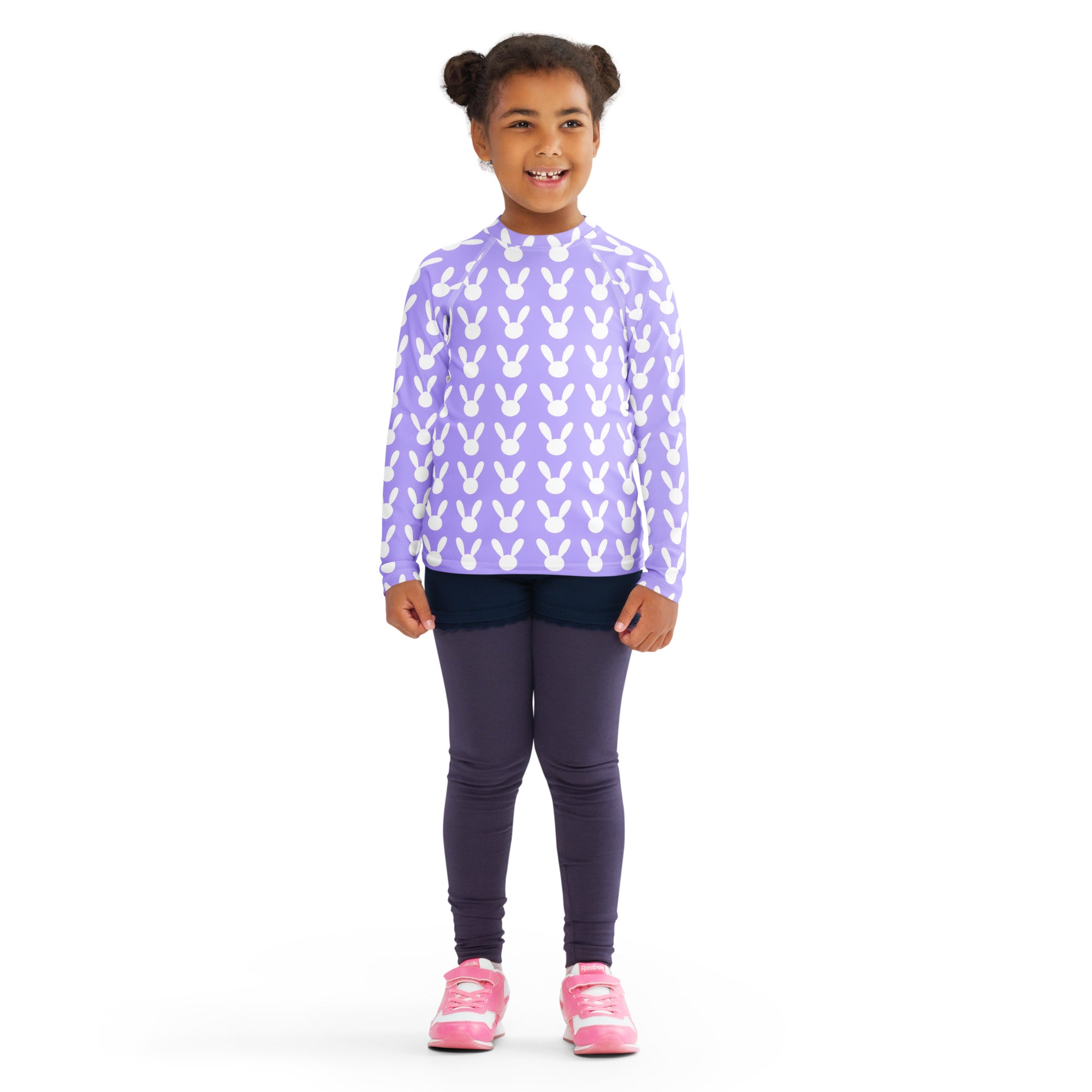 Girls Lavender Bunny Long Sleeve Rash Guard Swim Shirt – Buttery Soft, Sun Safe UPF 50+ Protection, Quick Dry & 4-Way Stretch Comfort
