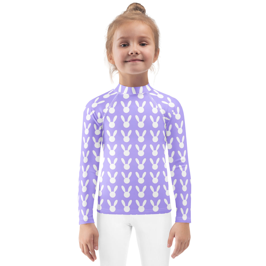 Girls Lavender Bunny Long Sleeve Rash Guard Swim Shirt – Buttery Soft, Sun Safe UPF 50+ Protection, Quick Dry & 4-Way Stretch Comfort