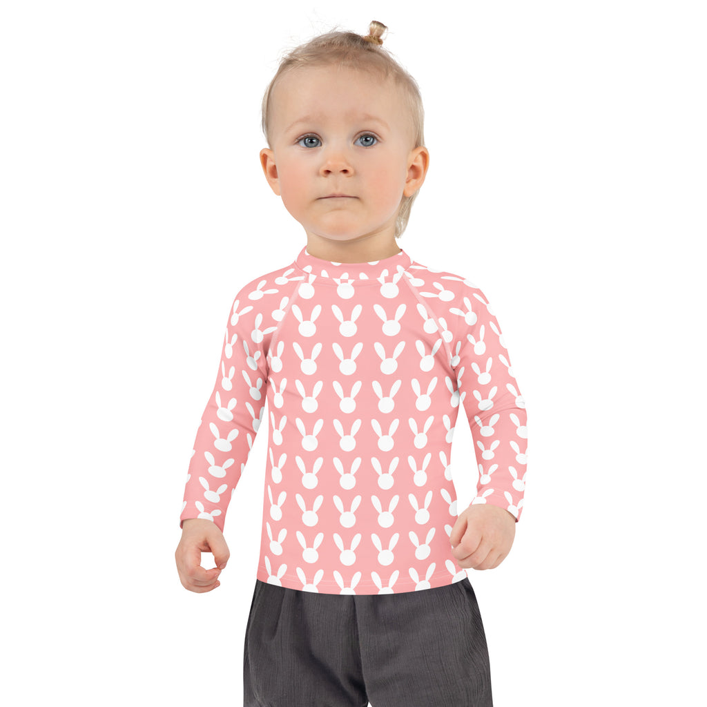 Girls Pink Bunny Long Sleeve Rash Guard Swim Shirt – Buttery Soft, Sun Safe UPF 50+ Protection, Quick Dry & 4-Way Stretch Comfort