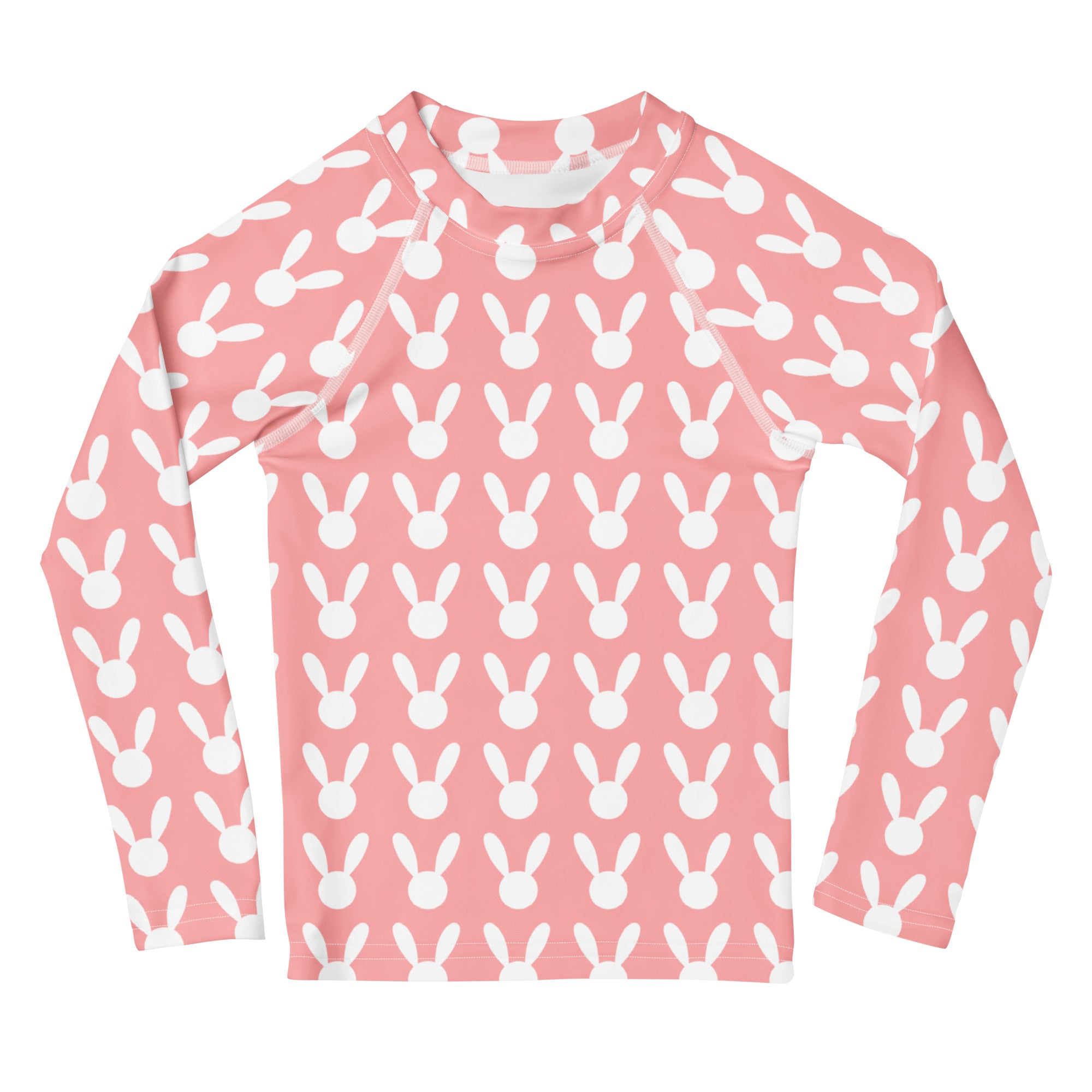 Girls Pink Bunny Long Sleeve Rash Guard Swim Shirt – Buttery Soft, Sun Safe UPF 50+ Protection, Quick Dry & 4-Way Stretch Comfort