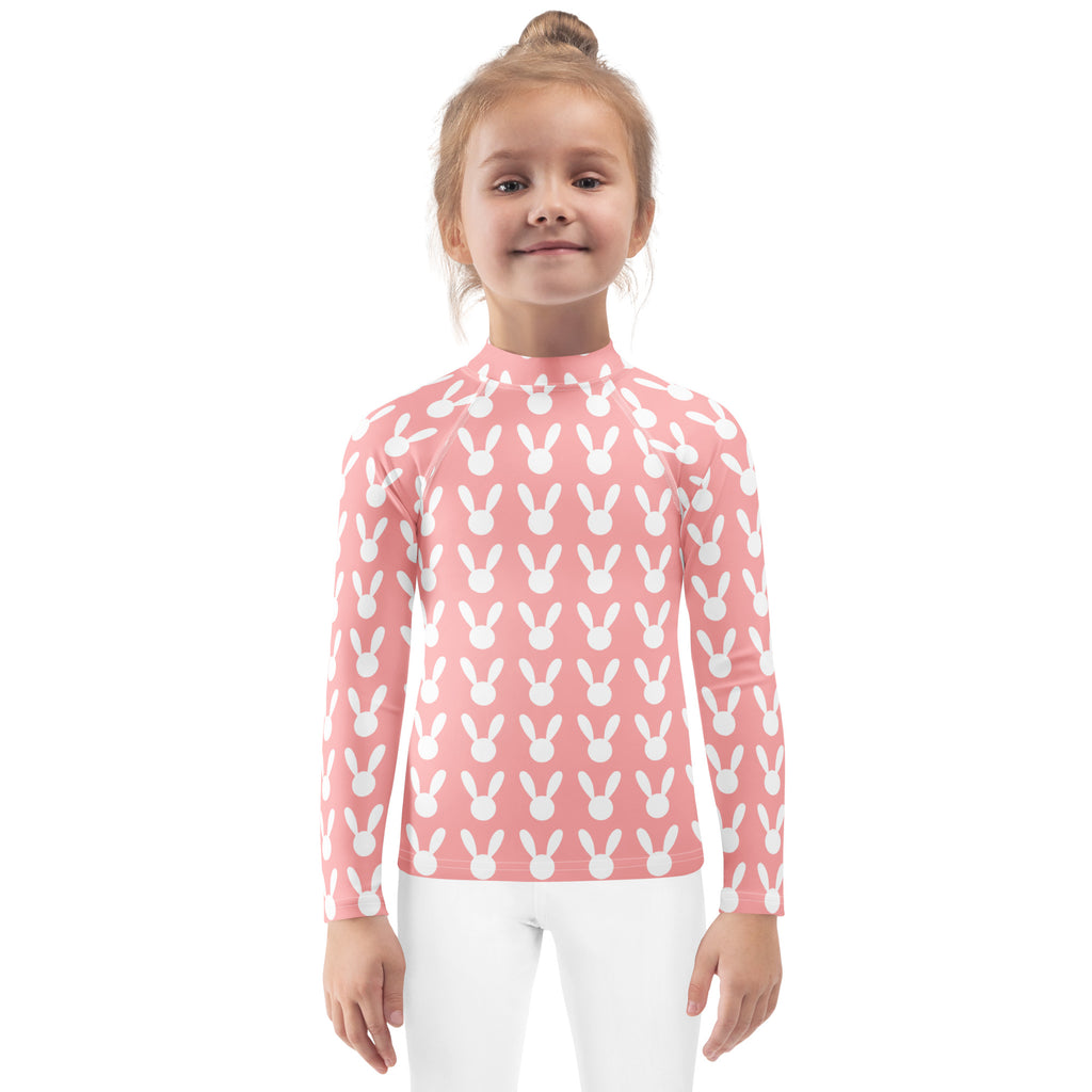 Girls Pink Bunny Long Sleeve Rash Guard Swim Shirt – Buttery Soft, Sun Safe UPF 50+ Protection, Quick Dry & 4-Way Stretch Comfort