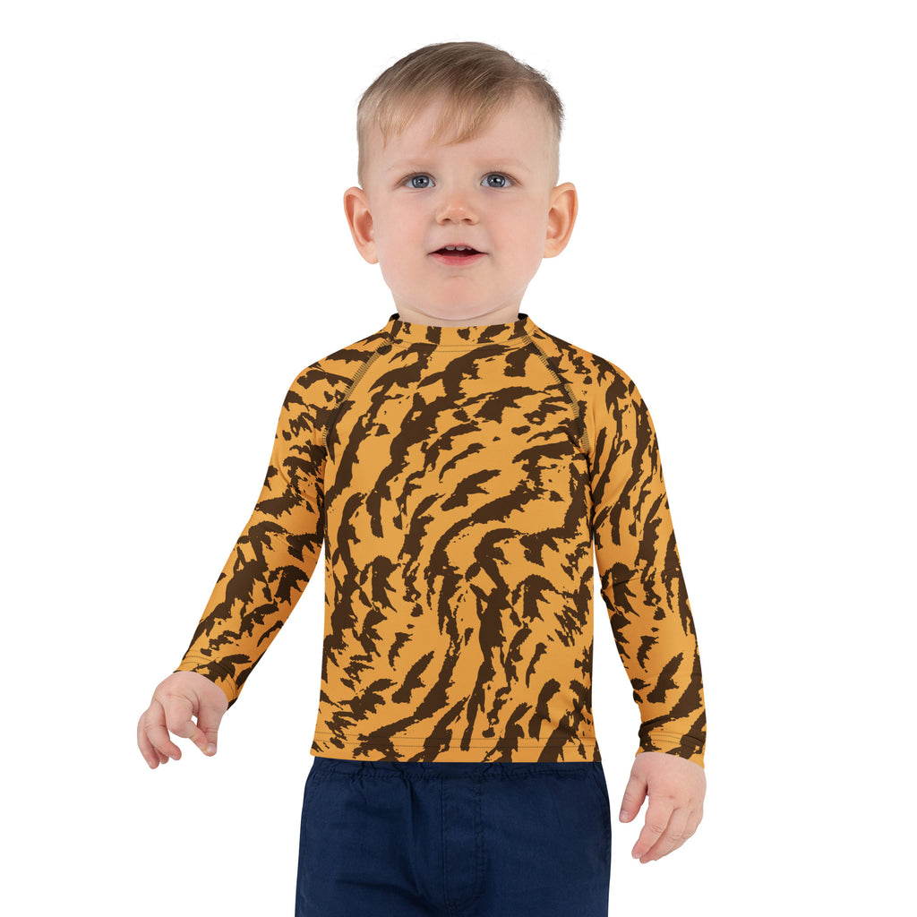 Kids Tiger Print Long Sleeve Rash Guard Swim Shirt – Buttery Soft, Sun Safe UPF 50+ Protection, Quick Dry & 4-Way Stretch Comfort
