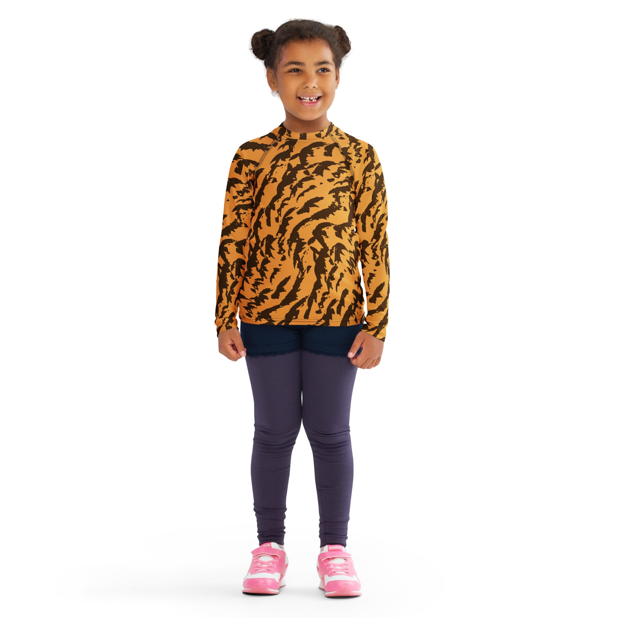 Kids Tiger Print Long Sleeve Rash Guard Swim Shirt – Buttery Soft, Sun Safe UPF 50+ Protection, Quick Dry & 4-Way Stretch Comfort