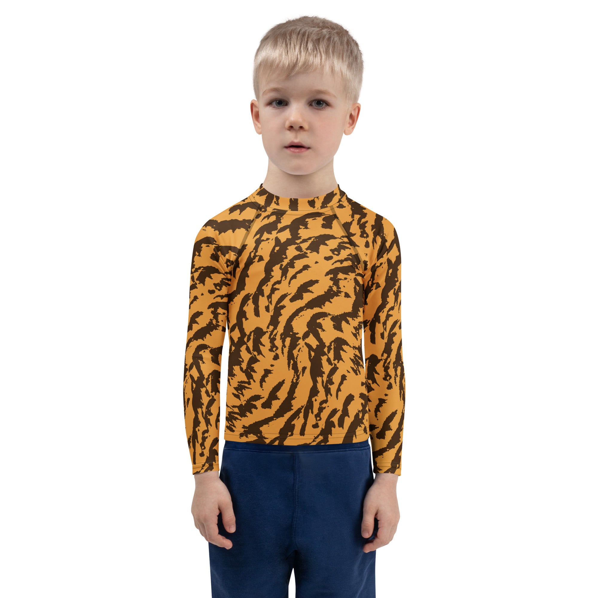 Kids Tiger Print Long Sleeve Rash Guard Swim Shirt – Buttery Soft, Sun Safe UPF 50+ Protection, Quick Dry & 4-Way Stretch Comfort