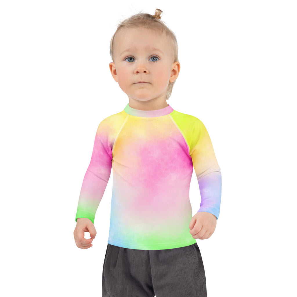 Girls Pastel Rainbow Tie Dye Long Sleeve Rash Guard Swim Shirt – Buttery Soft, Sun Safe UPF 50+ Protection, Quick Dry & 4-Way Stretch Comfort
