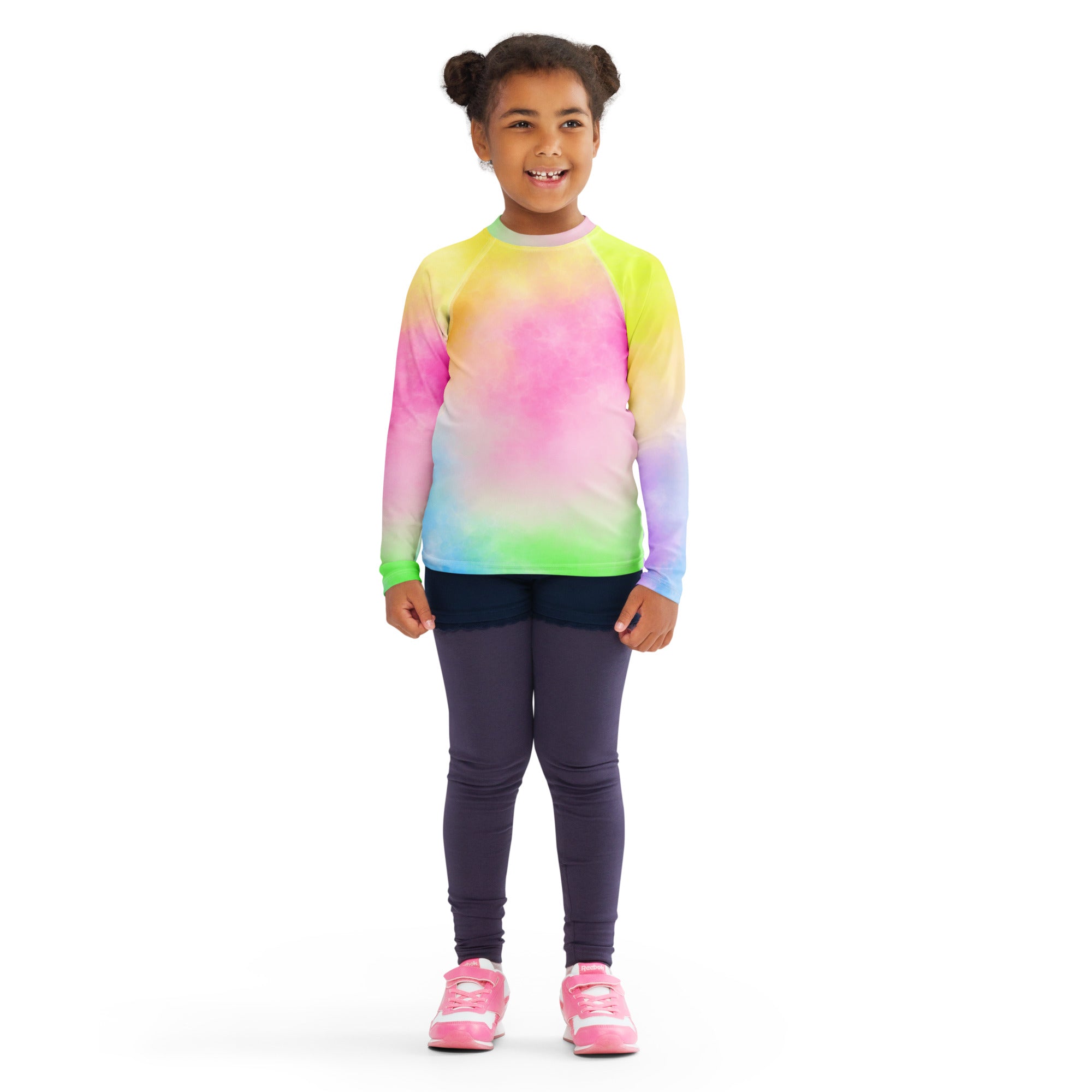Girls Pastel Rainbow Tie Dye Long Sleeve Rash Guard Swim Shirt – Buttery Soft, Sun Safe UPF 50+ Protection, Quick Dry & 4-Way Stretch Comfort