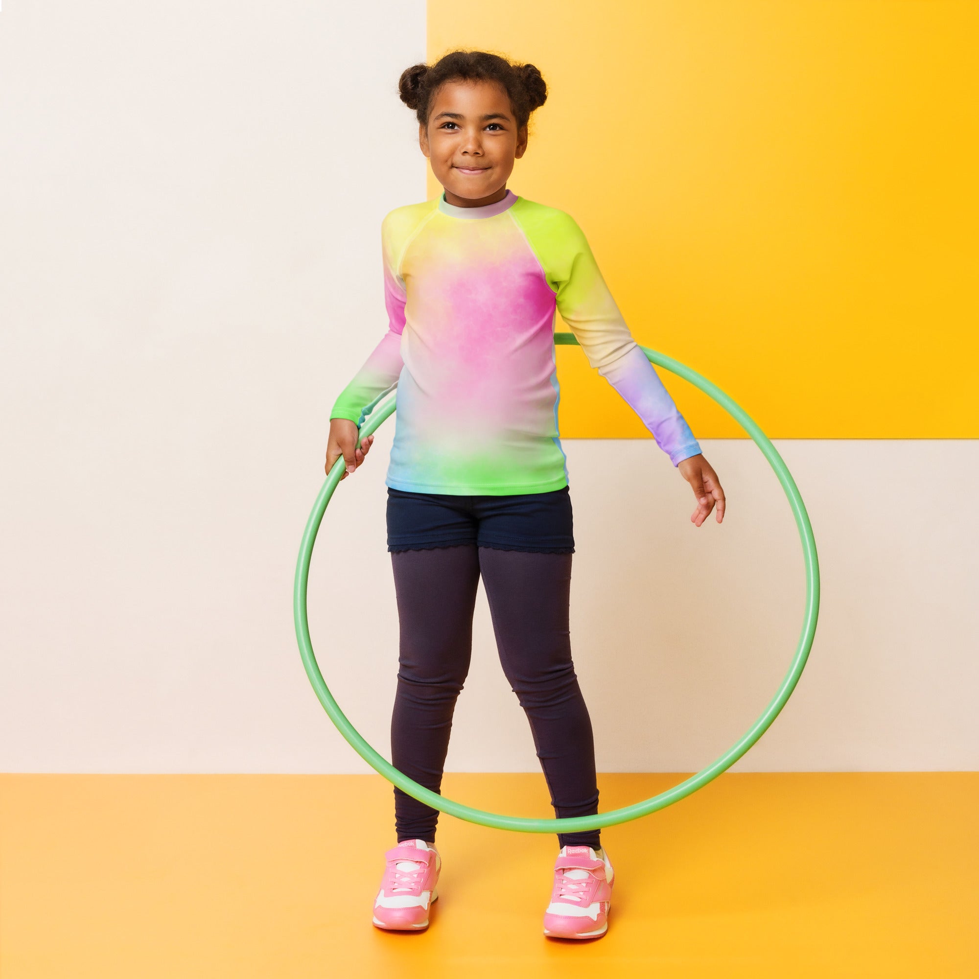 Girls Pastel Rainbow Tie Dye Long Sleeve Rash Guard Swim Shirt – Buttery Soft, Sun Safe UPF 50+ Protection, Quick Dry & 4-Way Stretch Comfort